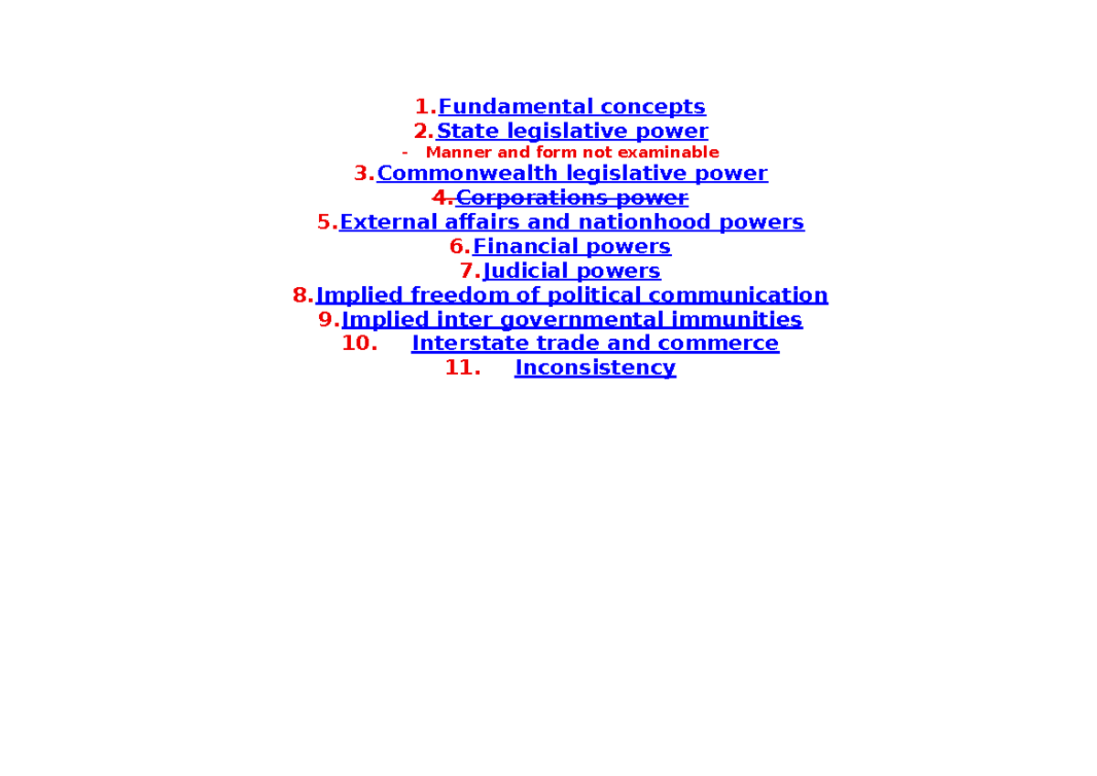 LAW2111 Lecture Notes: Key Concepts in Australian Constitutional Law ...