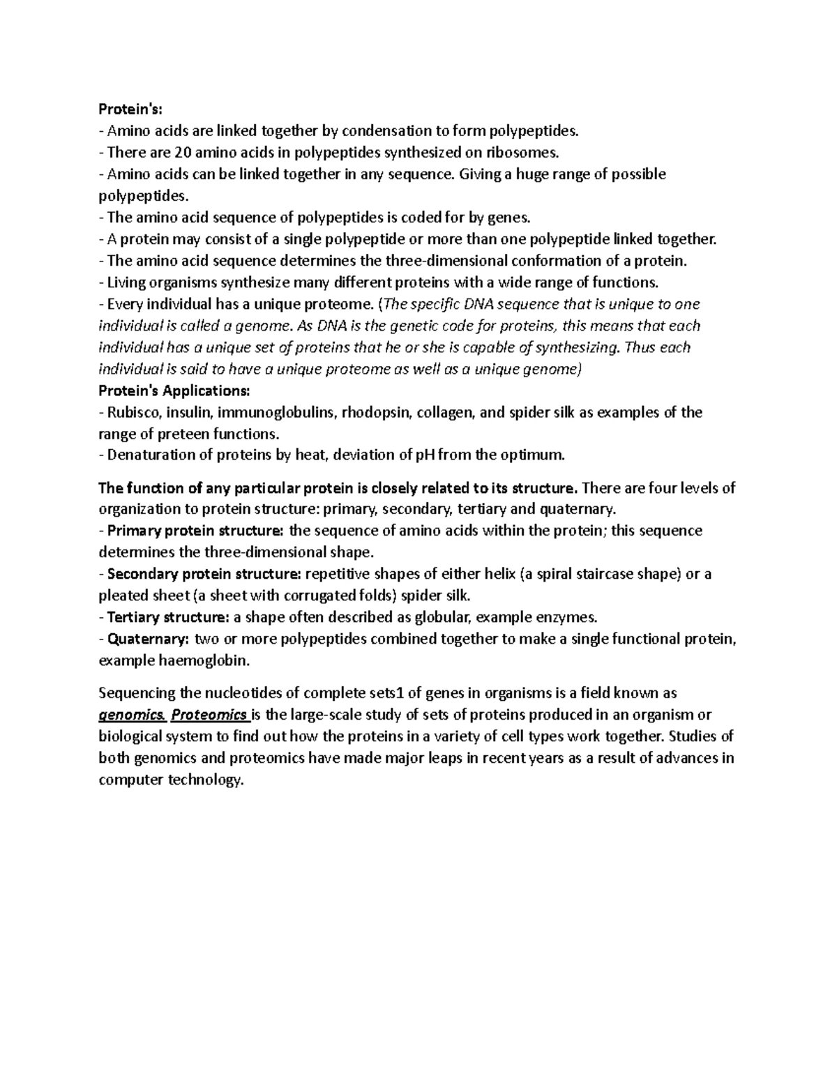 Protein Structure and Function: A Comprehensive Overview (BIO101) - Studocu