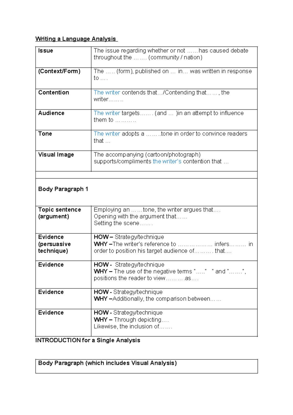 ENG101 Language Analysis Essay Template Guide - Studocu