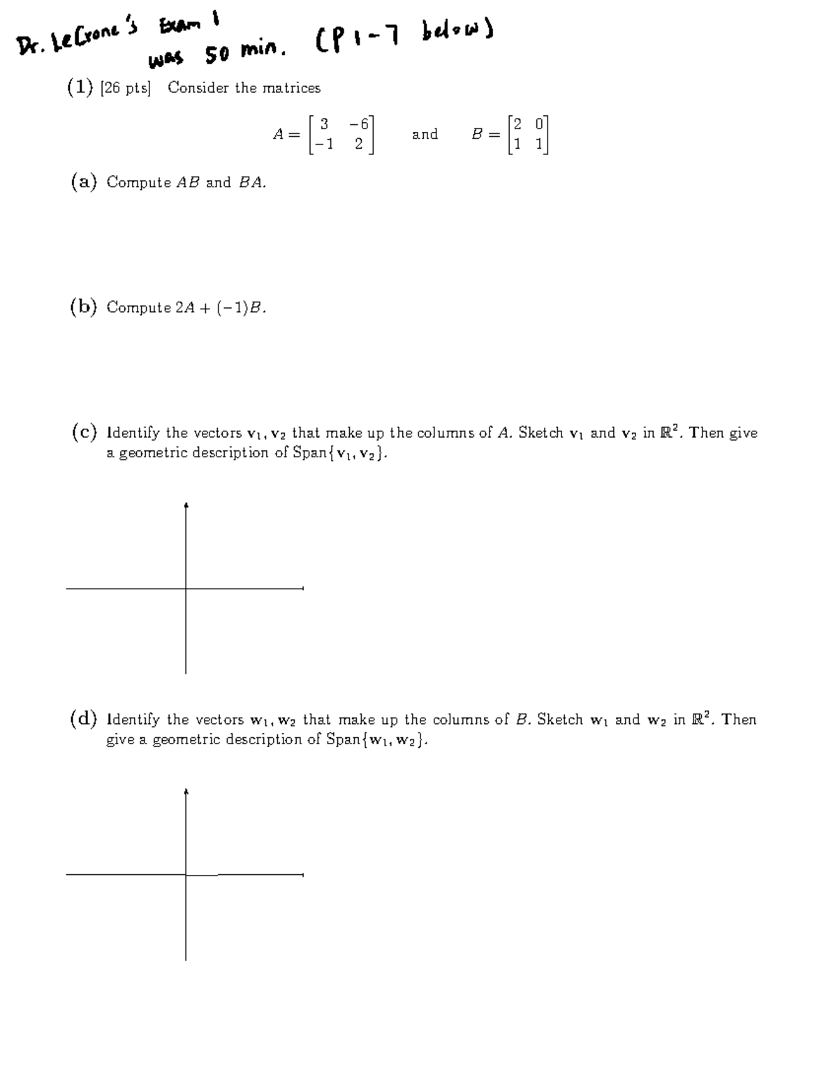 Exam II Problems for Dr. Lecrone's MATH 201 Linear Algebra Course - Studocu