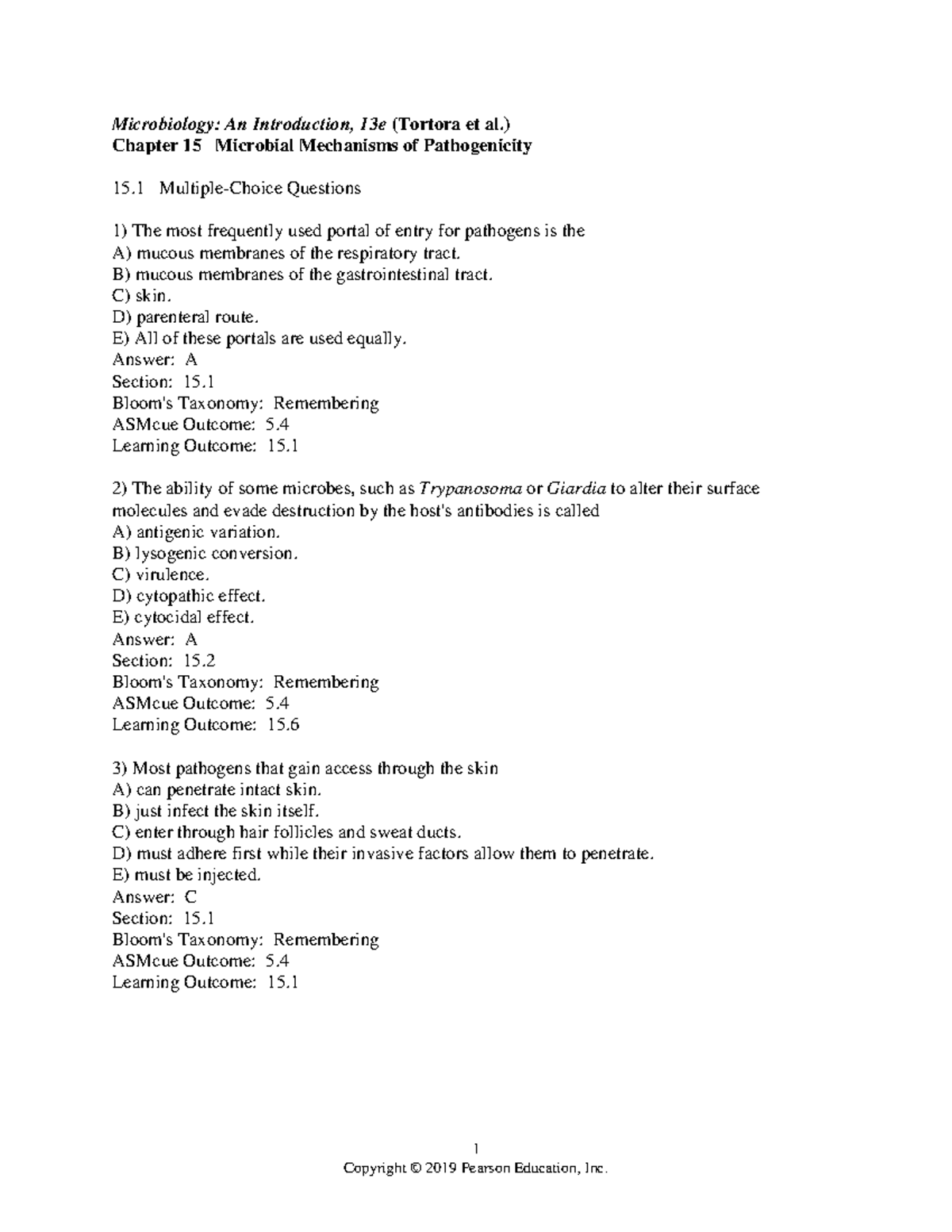Chapter 15 - Microbial Mechanisms of Pathogenicity Practice Exam - Studocu