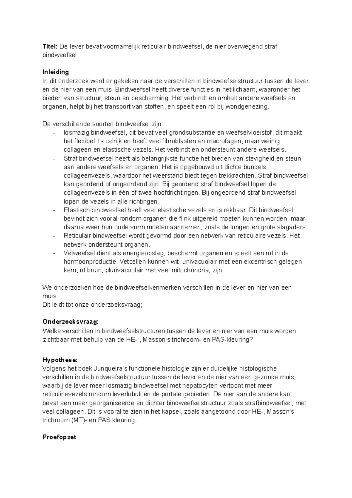 Bindweefselstructuren in Lever en Nier van de Muis - B04OIB Onderzoek ...