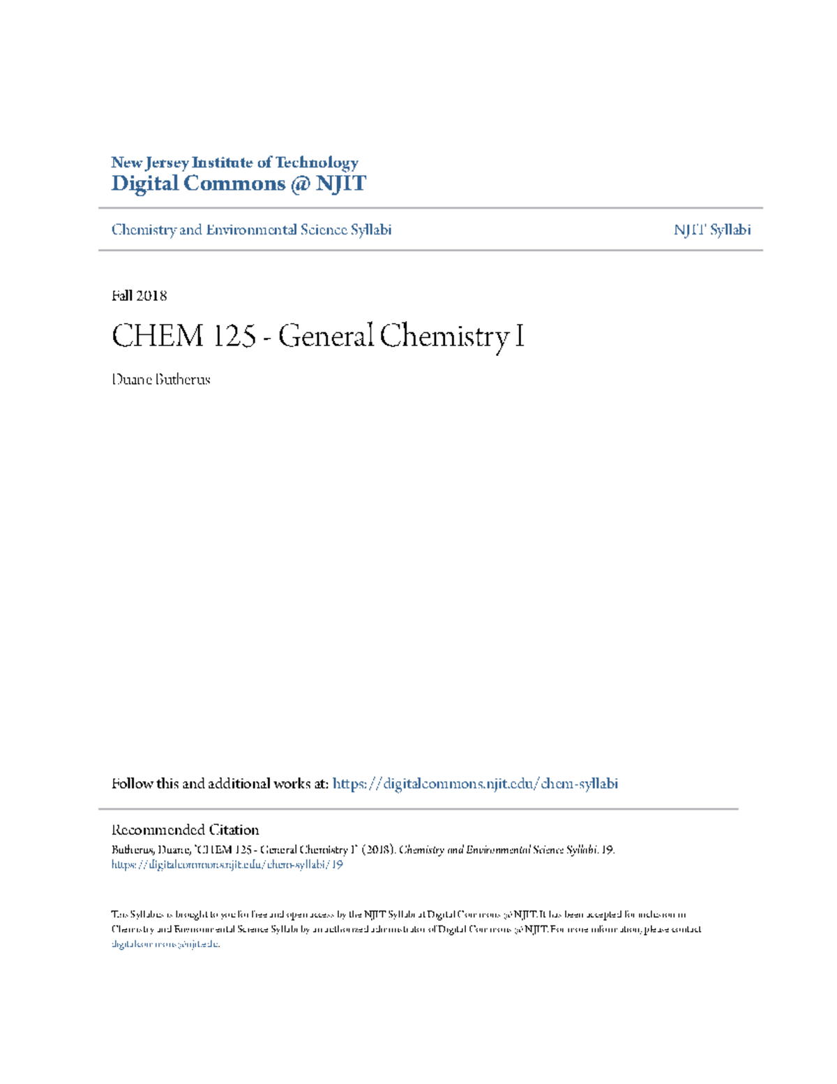 CHEM 125 - Fall 2018 General Chemistry I Course Syllabus - Studocu