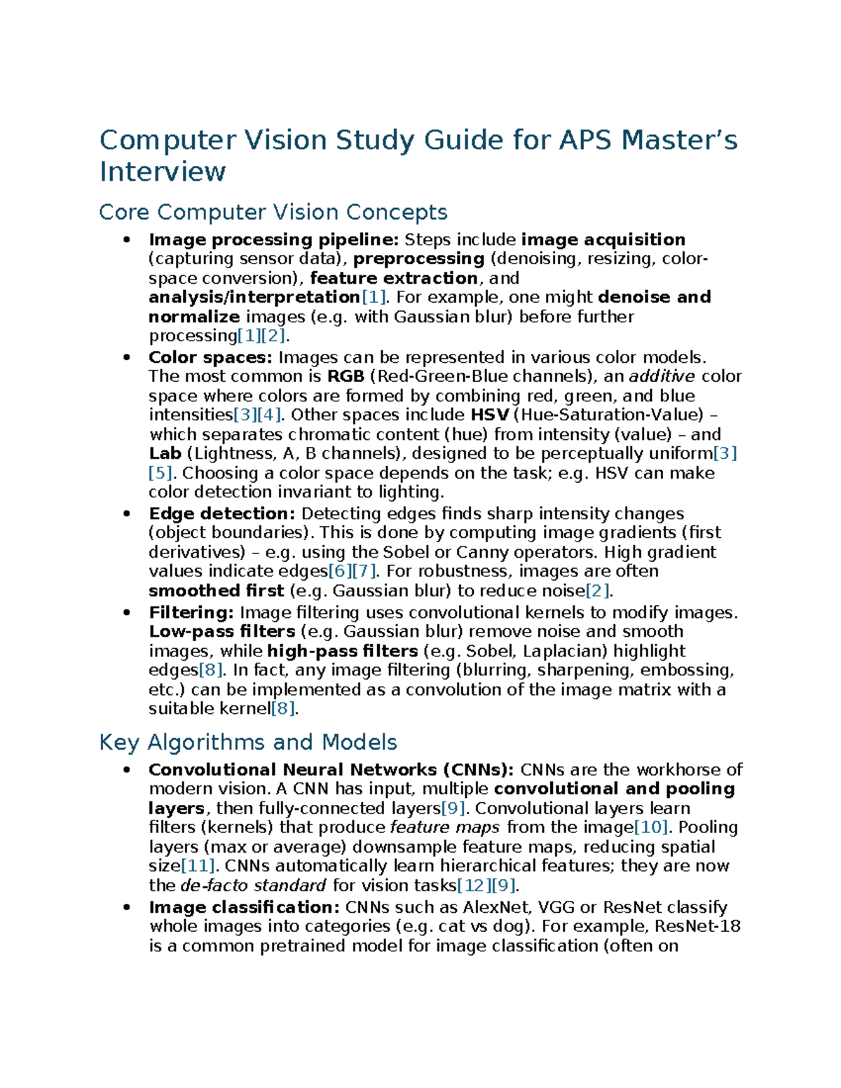Computer Vision Study Guide for APS Master's Interview - Studocu