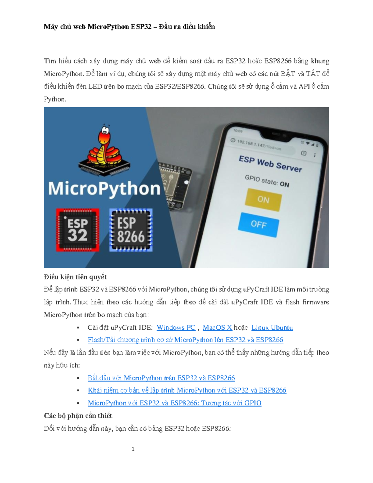 Hướng dẫn xây dựng Máy chủ Web MicroPython ESP32 - Điều khiển Đầu ra ...