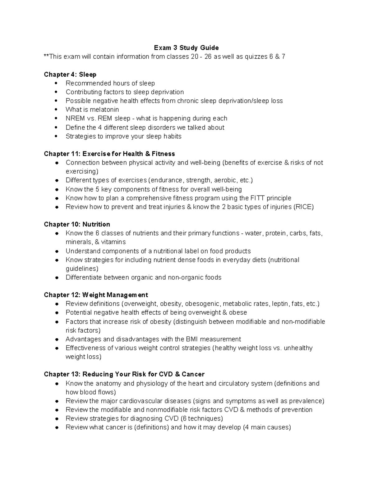 Exam 3 Study Guide: Health & Fitness Topics - Studocu