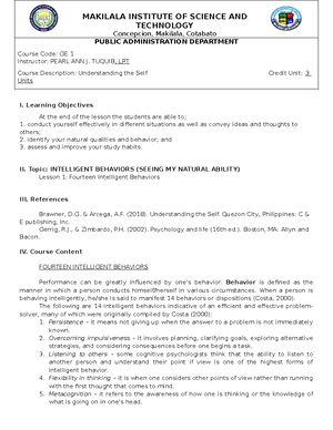UTS - Module 3 - lecture notes - I. Learning Objectives At the end of ...