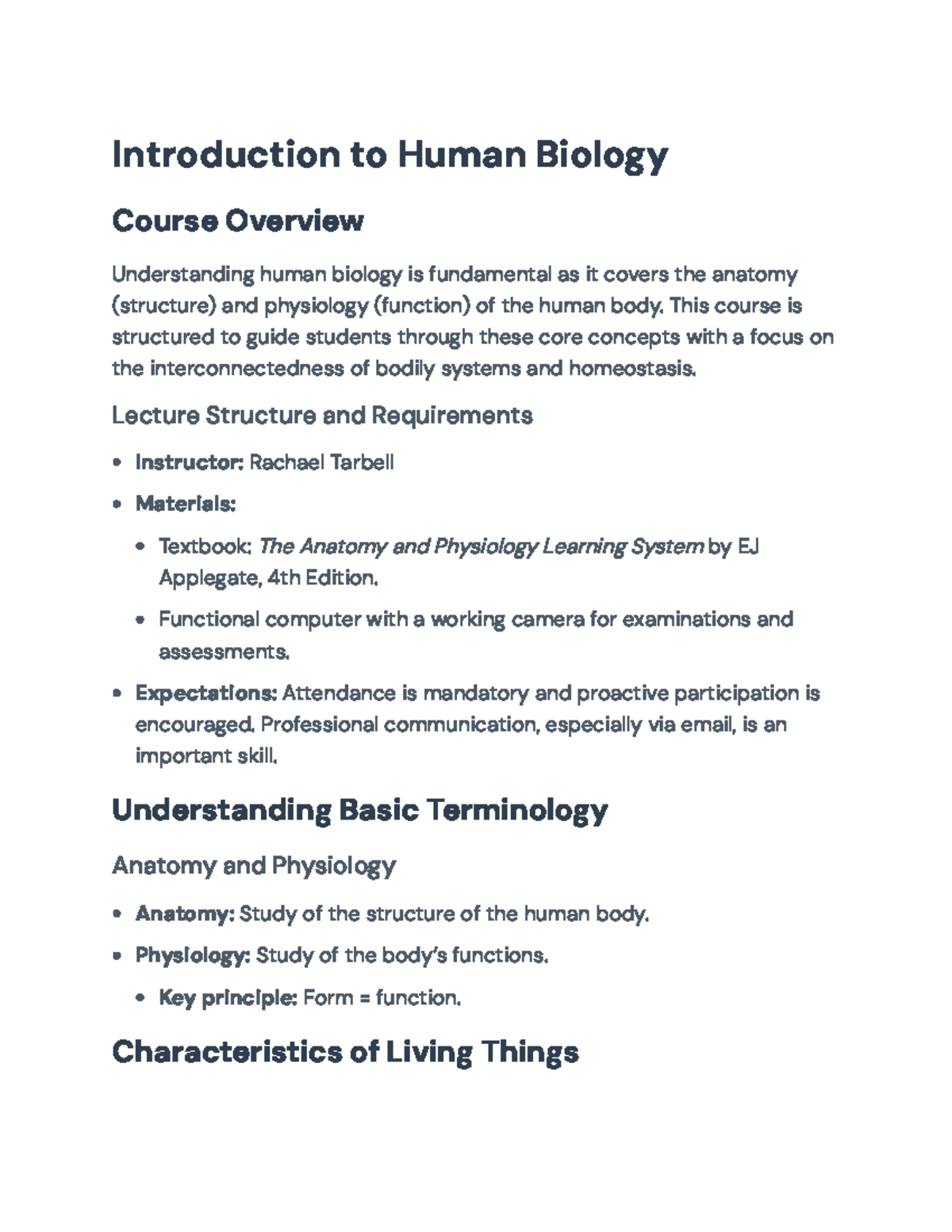 Introduction to Human Biology: Anatomy, Physiology, and Homeostasis ...