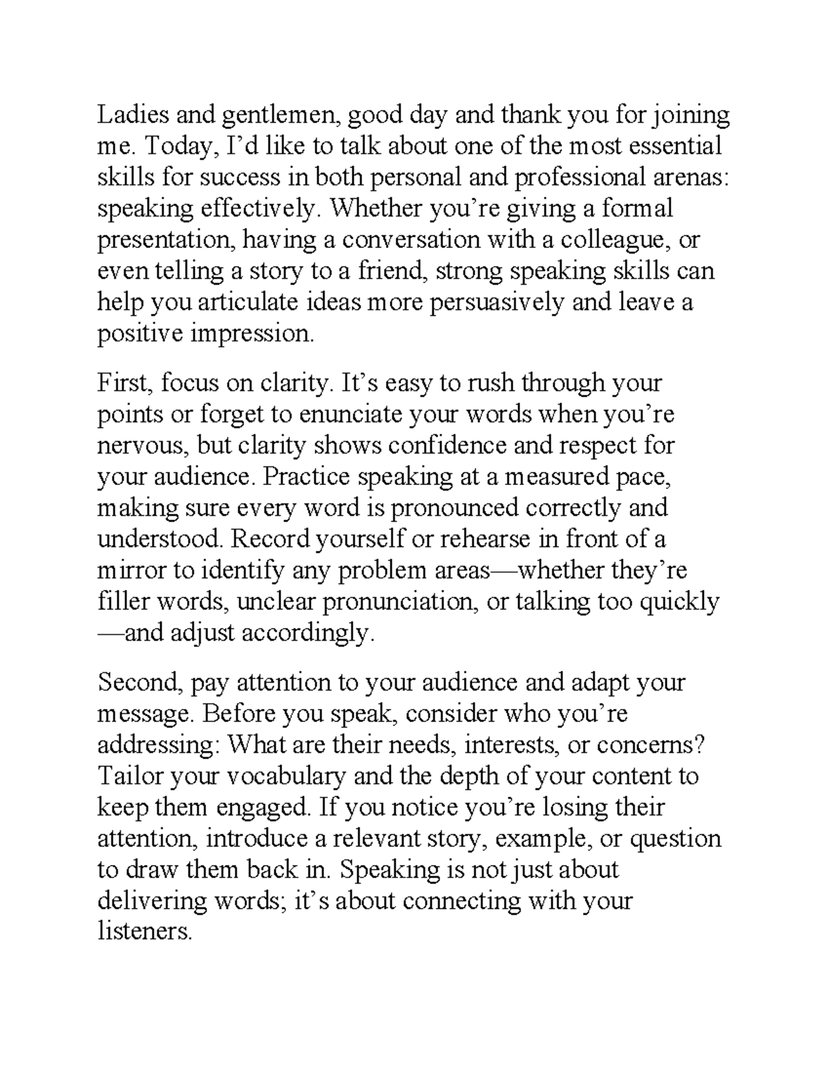 Improving Your Speaking Skills: Tips for Effective Communication - Studocu