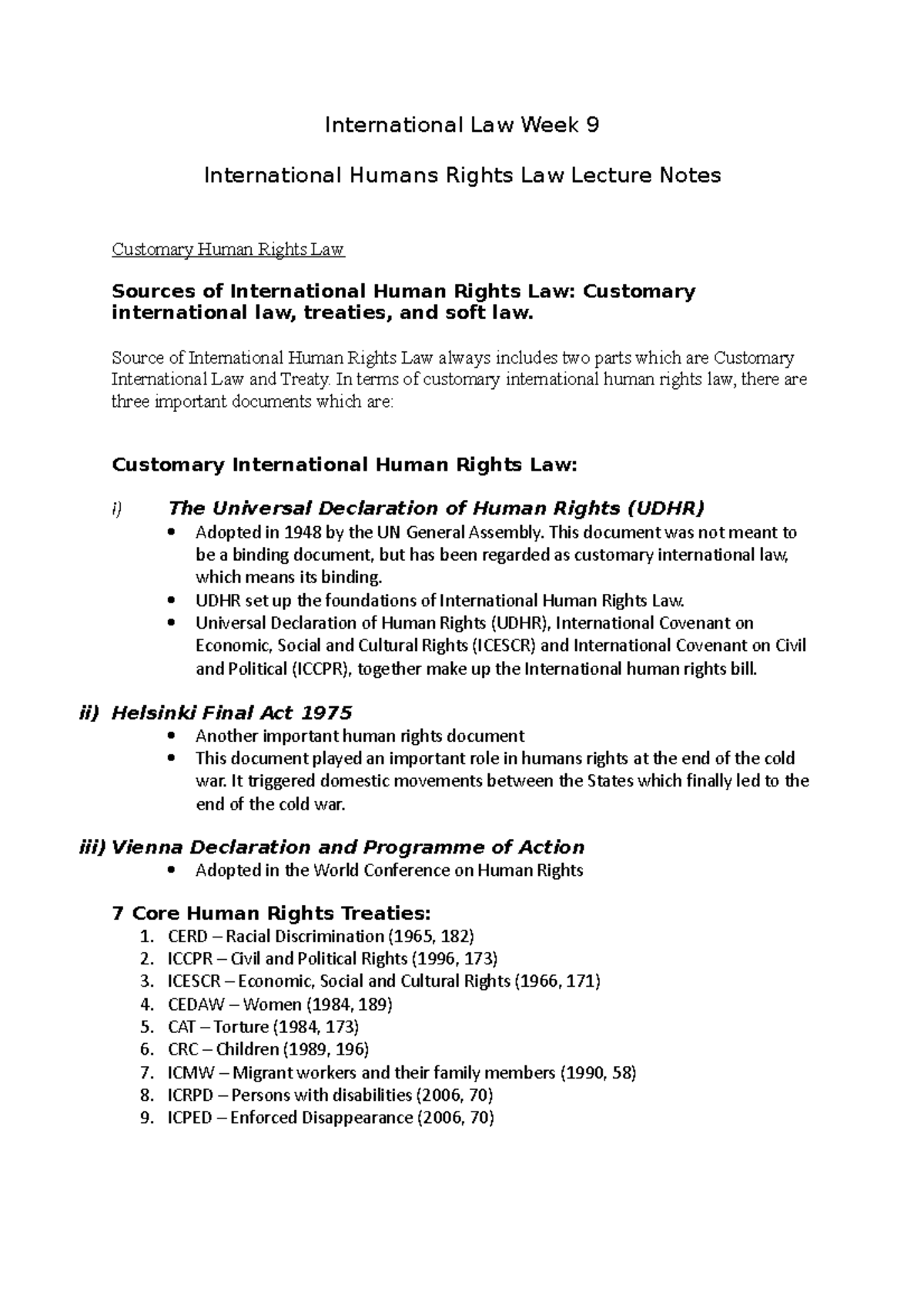International Law - International Human Rights Law Lecture Notes - Studocu