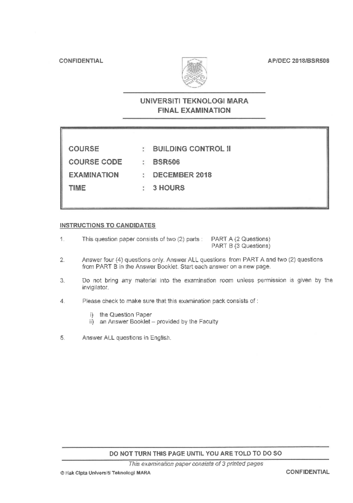BSR506 Final Exam Paper - Building Control II (Dec 2018) - Studocu