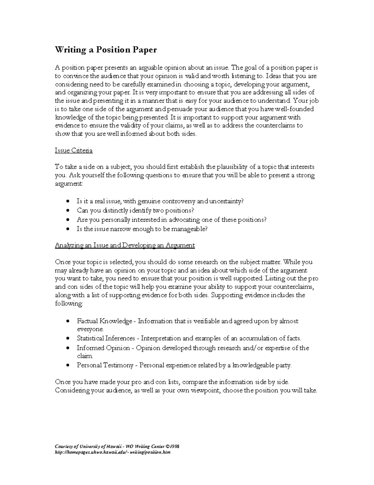 Position Paper Writing Guide: Key Steps & Considerations - Studocu