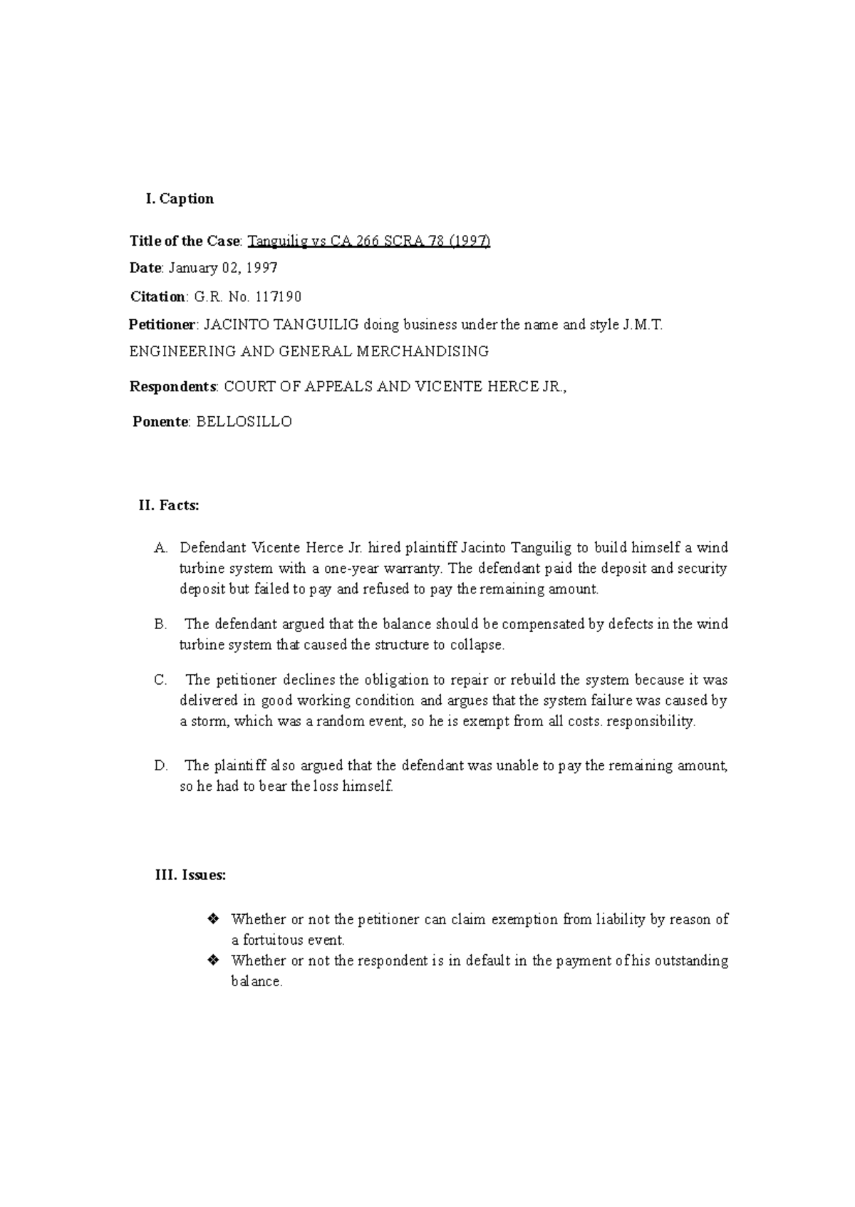Tanguilig vs CA Case Digest 1997: Legal Issues & Ruling Analysis - Studocu