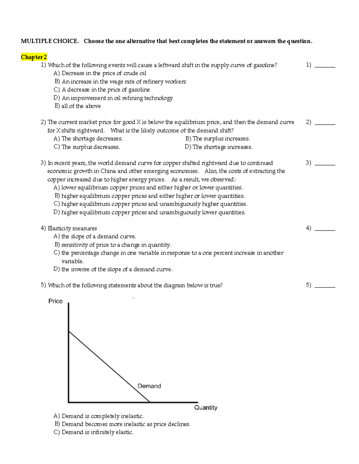 Mock Questions for Midterm Exam - ECON 101 - Studeersnel