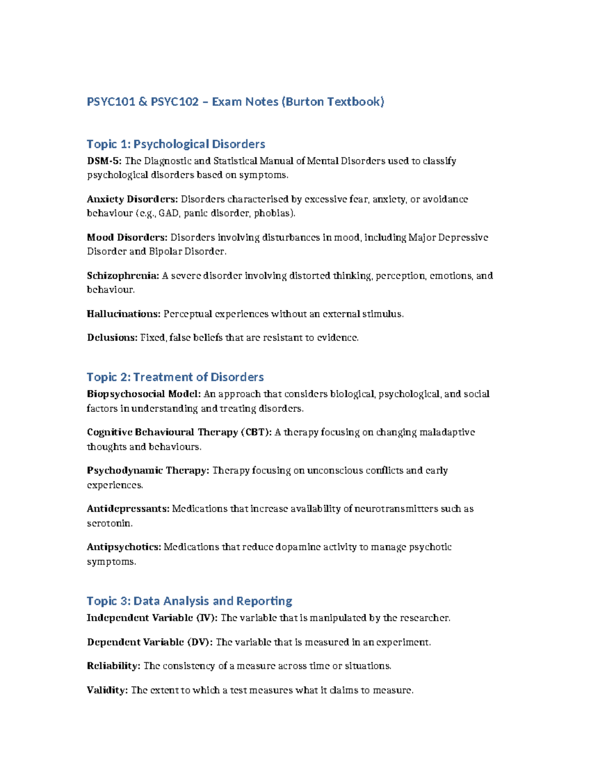 PSYC101 PSYC102 Final Exam Study Notes on Psychological Concepts - Studocu