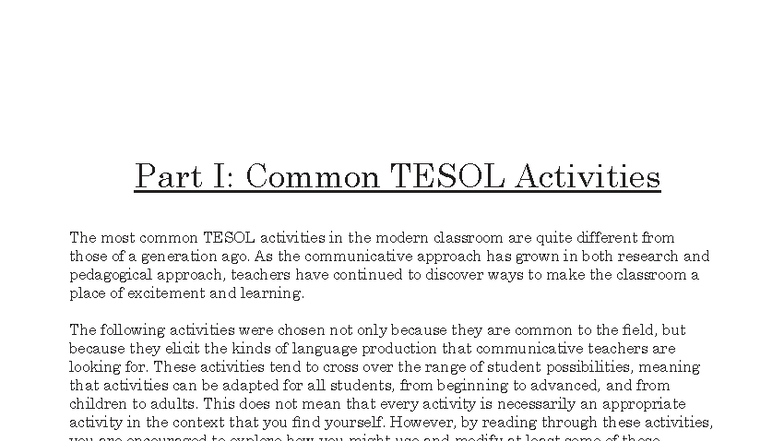 Top Ten TESOL Activities: Engaging Techniques for Classrooms - Studocu