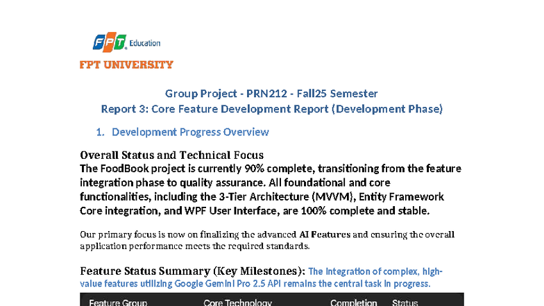 Group Project PRN212 Fall25: Core Feature Development Report - Studocu