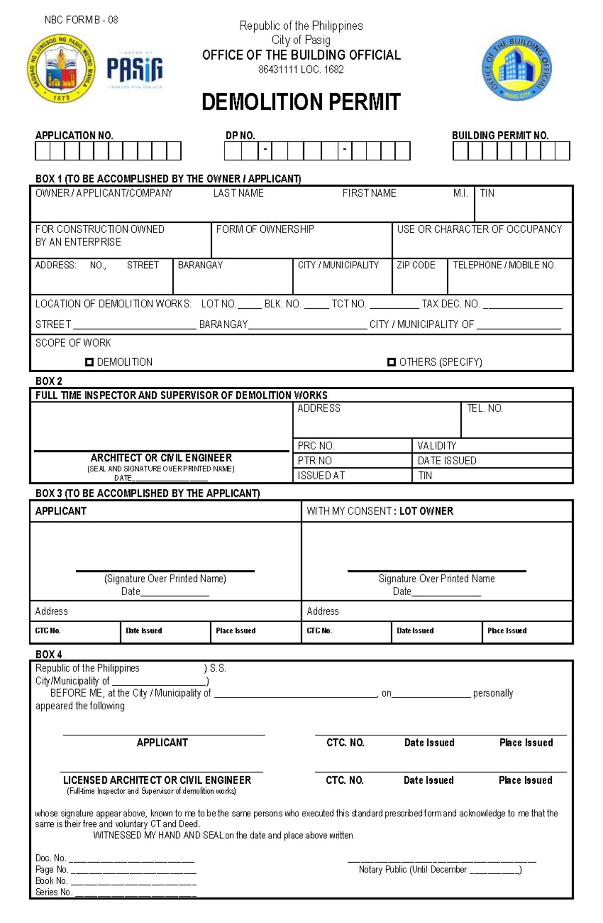 Civil/Structural Permit Application - City of Pasig, Philippines - Studocu
