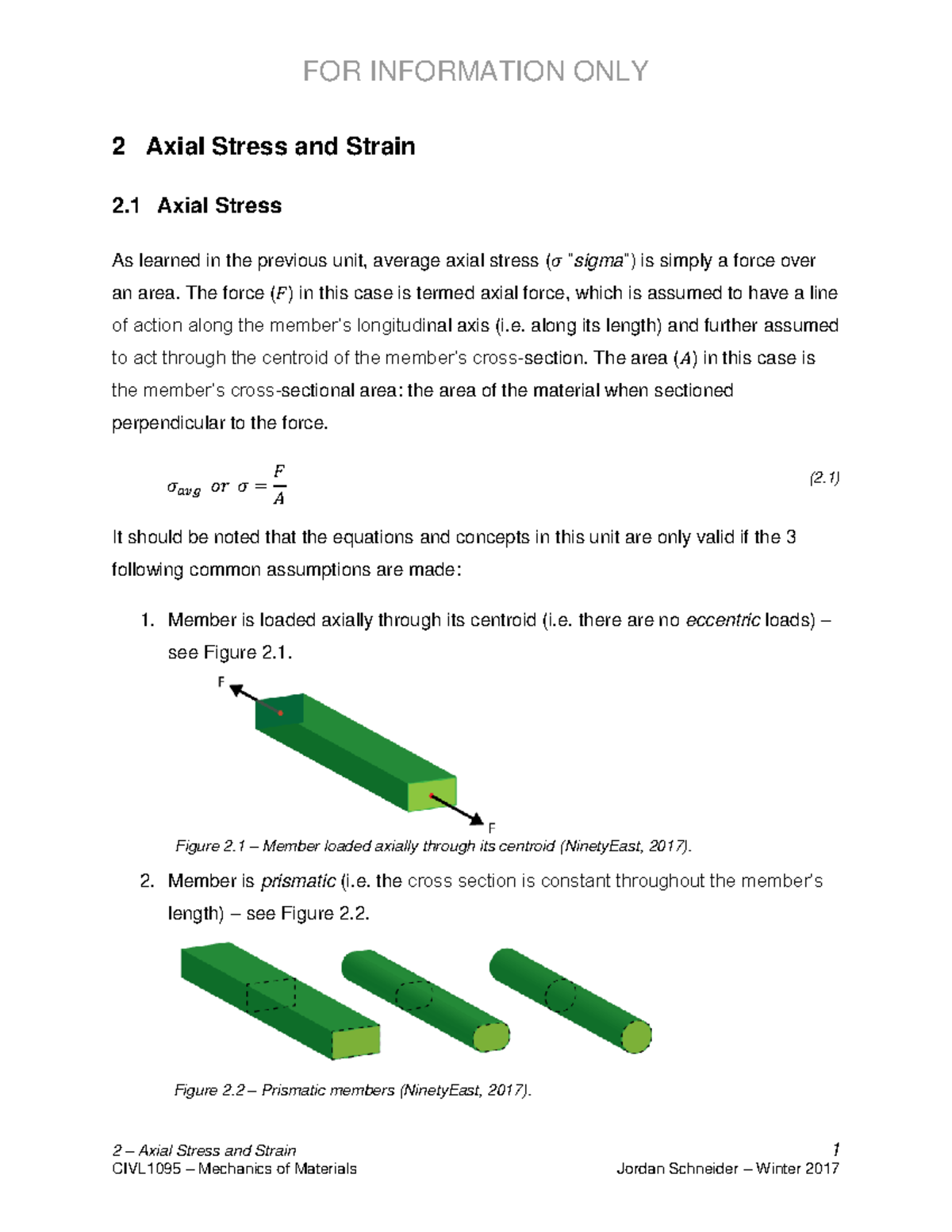 CIVL1095 2 Axial Stress and Strain Notes - Mechanics of Materials - Studocu