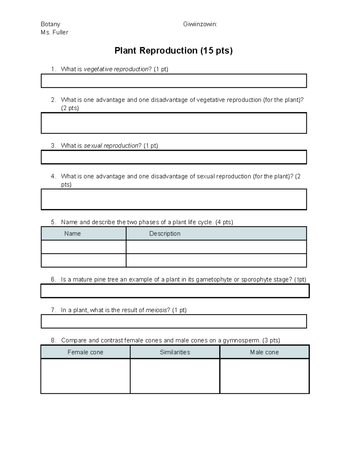 Botany 101: Plant Reproduction Study Guide (15 pts) - Studocu
