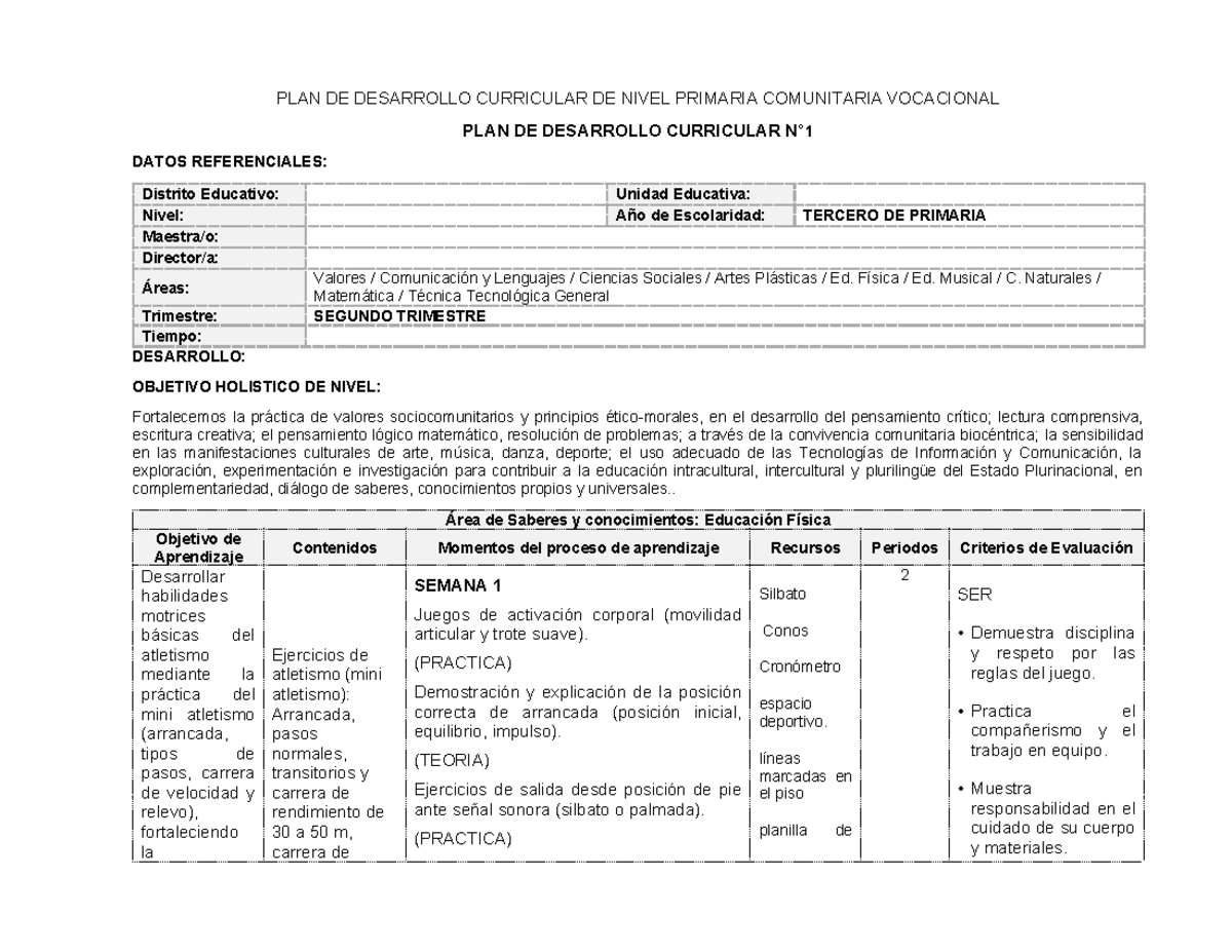 PDC 3RO Primaria 2T: Plan de Desarrollo Curricular y Actividades - Studocu
