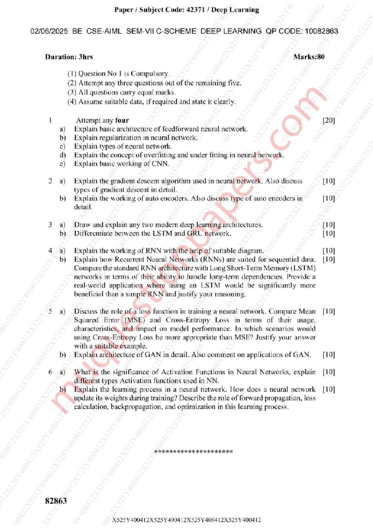 Deep Learning Exam QP: 42371, Code: 10082863, Duration: 3hrs - Studocu