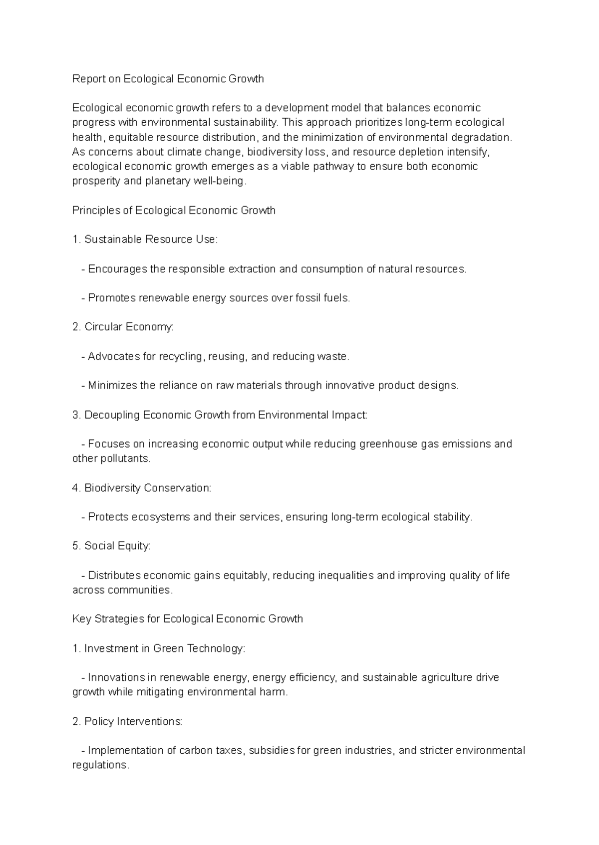 Report - economic - Report on Ecological Economic Growth Ecological ...