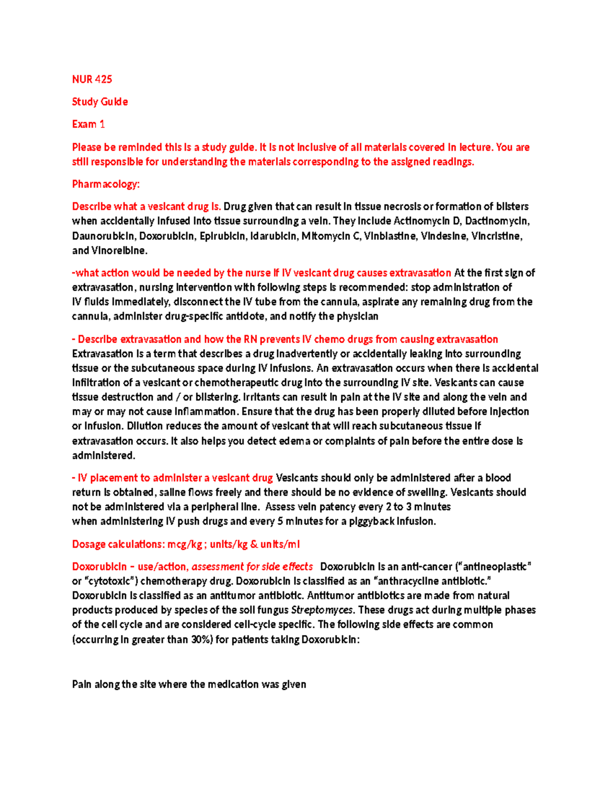 NUR 425 Exam 1 Study Guide: Pharmacology and Cancer Treatment Insights ...