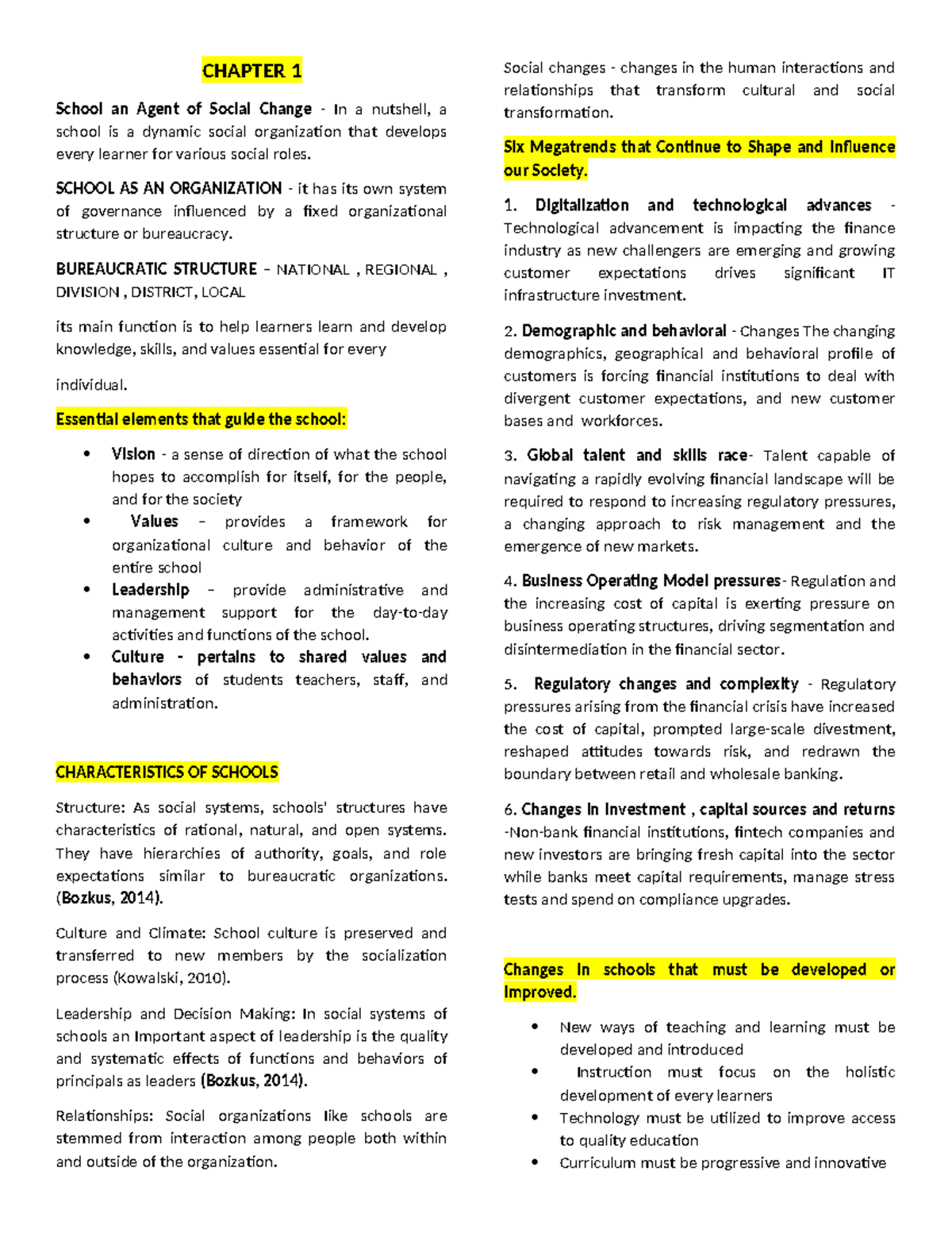 ED 103 SCHO COM Final Exam Reviewer: Schools as Agents of Social Change ...