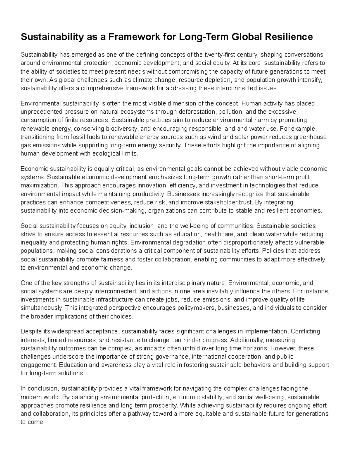 Sustainability as a Framework for Global Resilience: Key Insights - Studocu