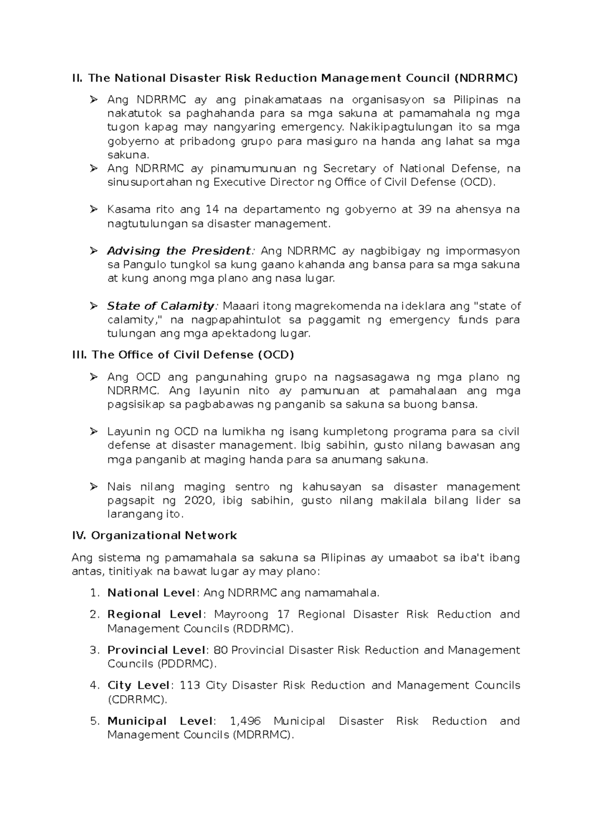 DRRM Report: Overview of the NDRRMC and Its Functions - Studocu