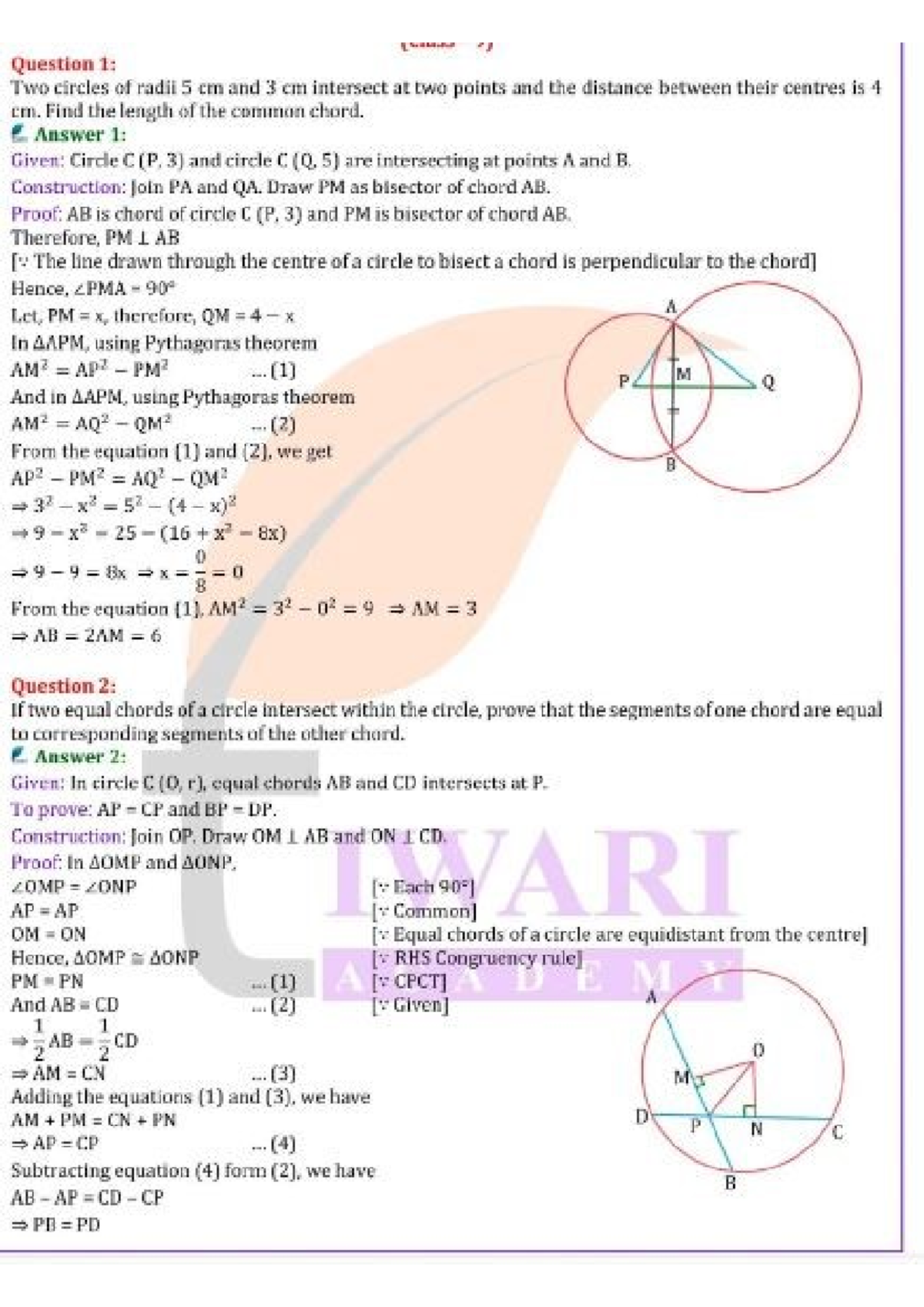 Ex 9.2 i - Geometry of Intersecting Circles and Chords - Studocu