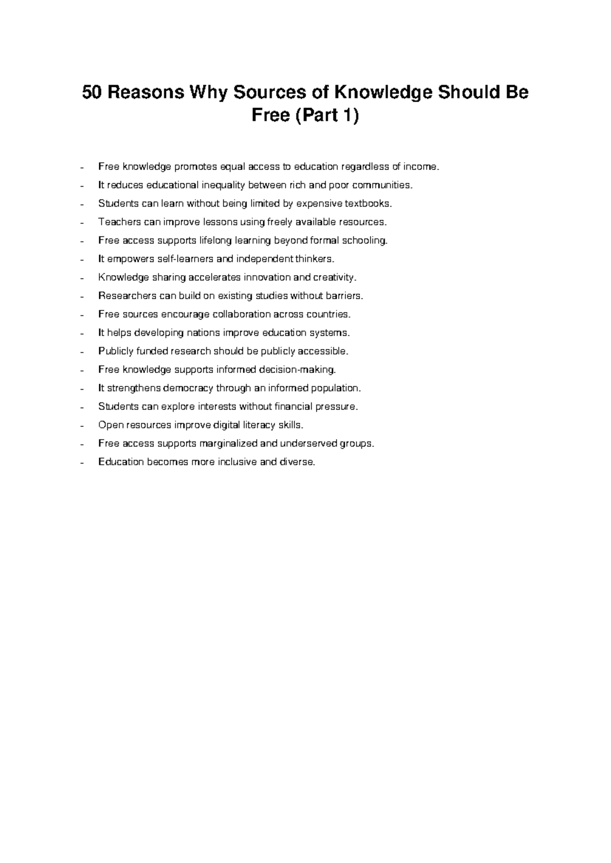 50 Reasons Why Free Knowledge Matters (Part 1) - Studocu