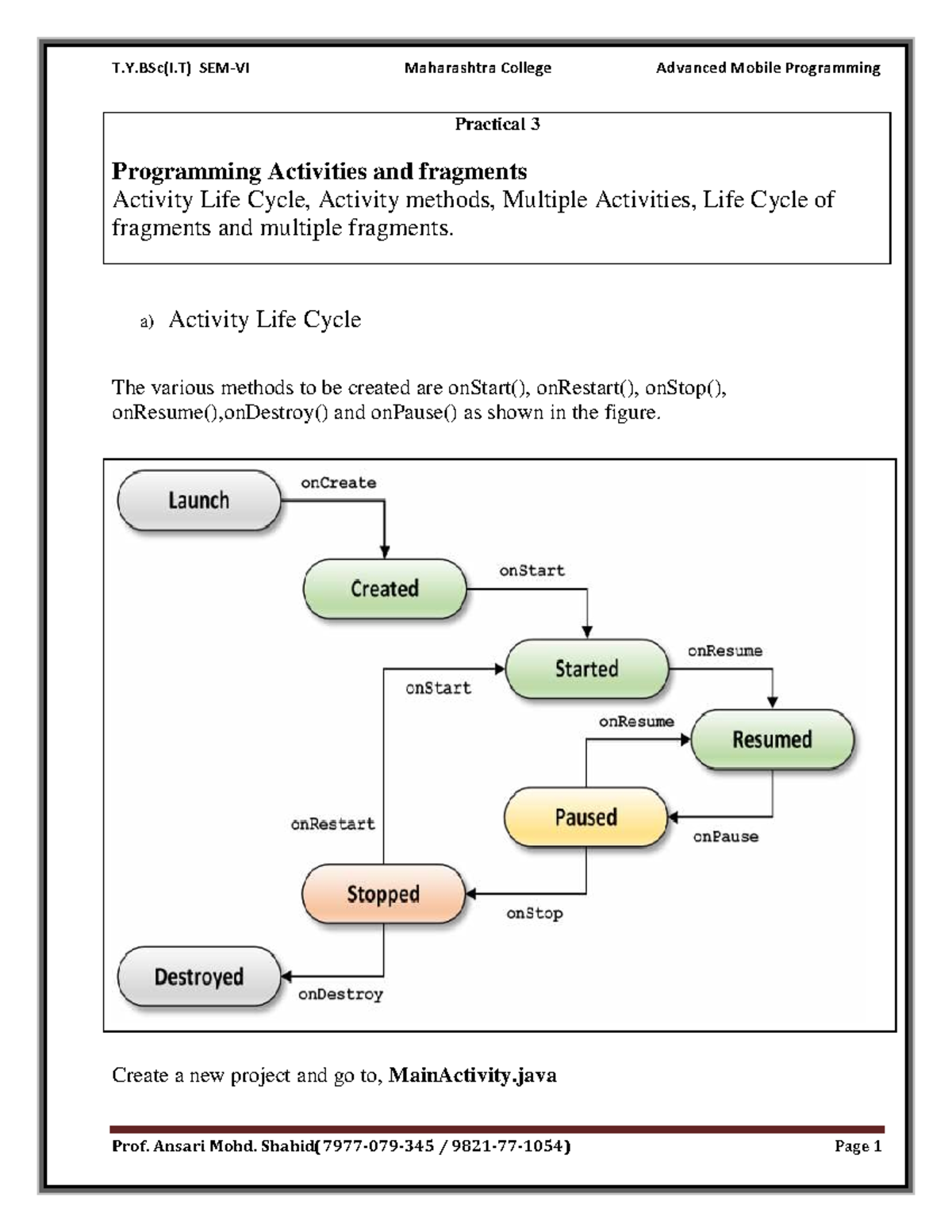 T.Y.BSc(I.T) Advanced Mobile Programming Practical 3: Activity ...