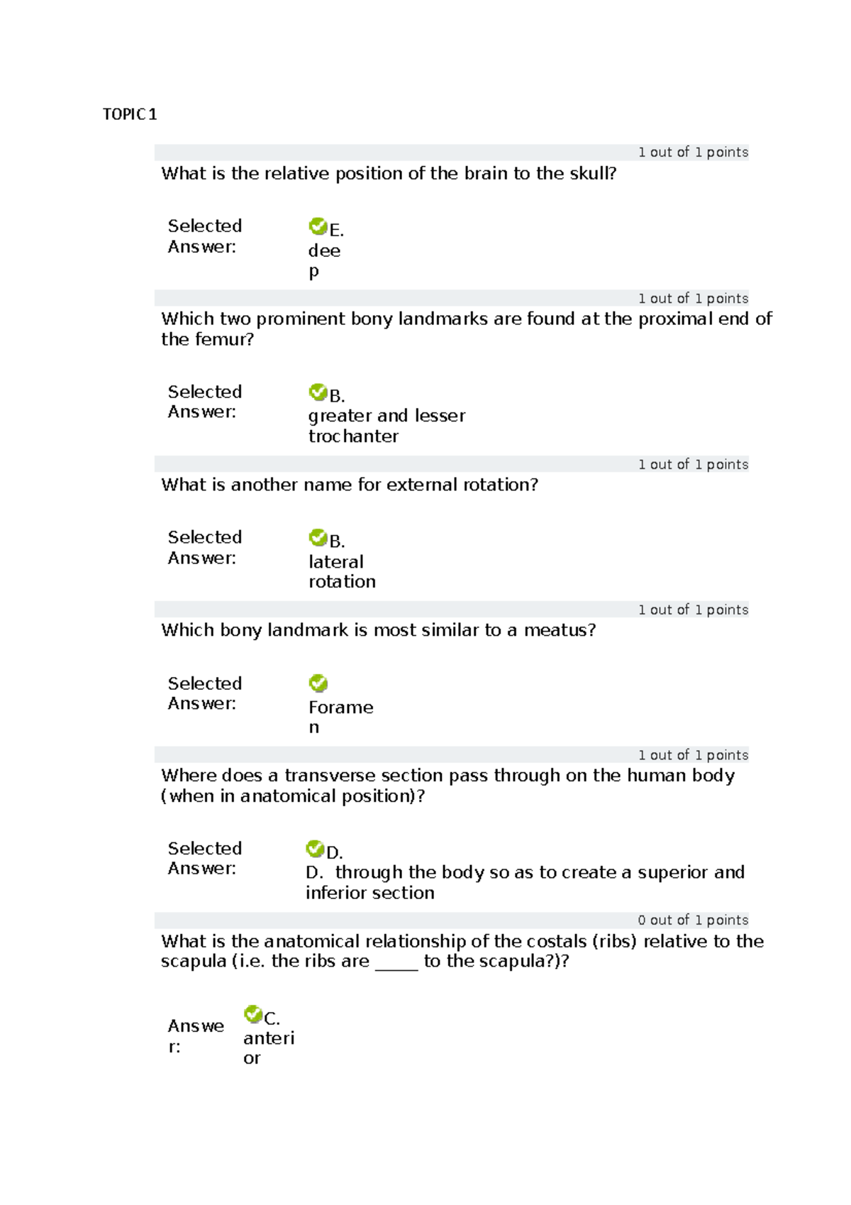 Anatomy MCQ - Multiple choice test questions and answers - TOPIC 1 1 ...