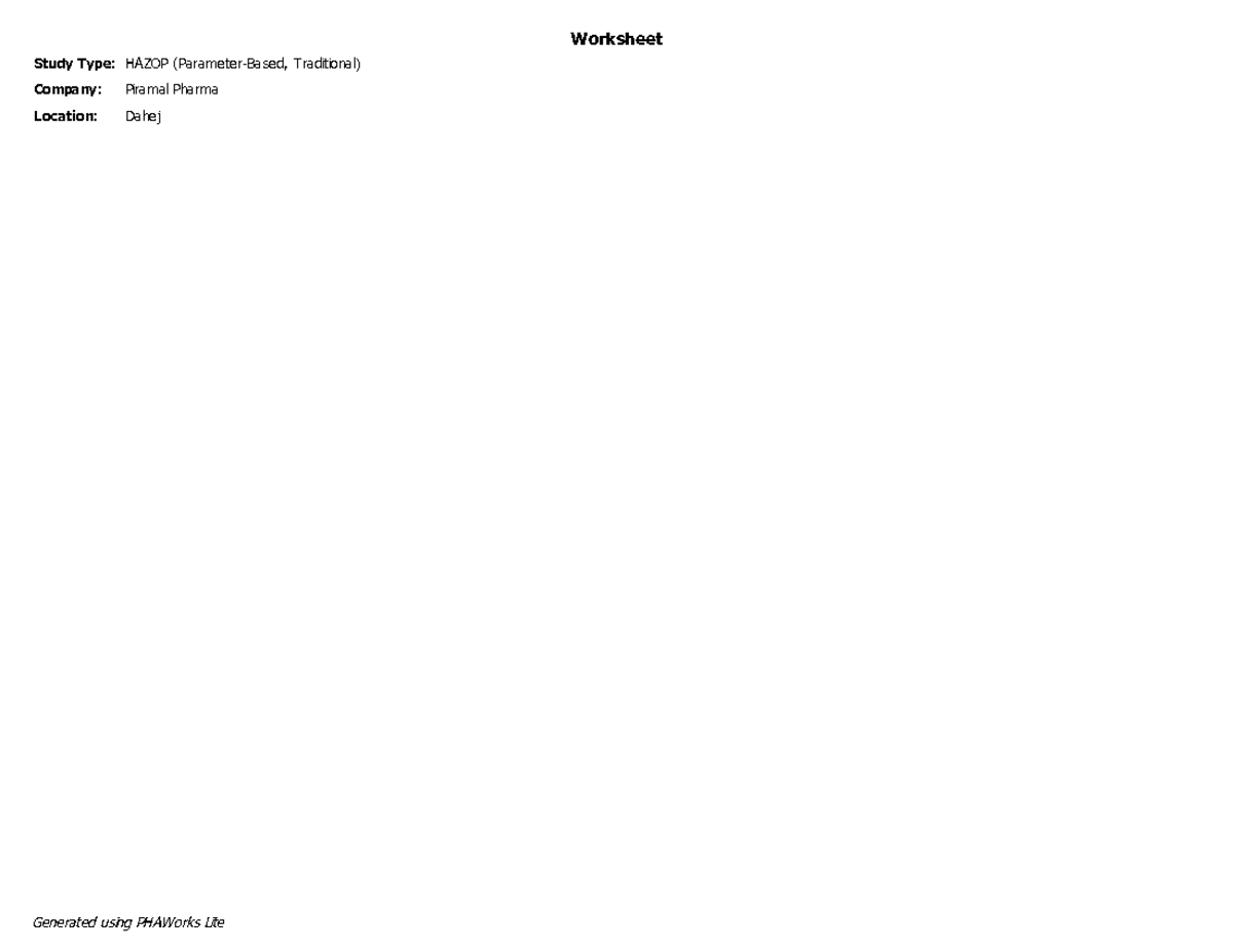 Worksheet Study: HAZOP Analysis for FEFME Distillation (Node 12-15 ...