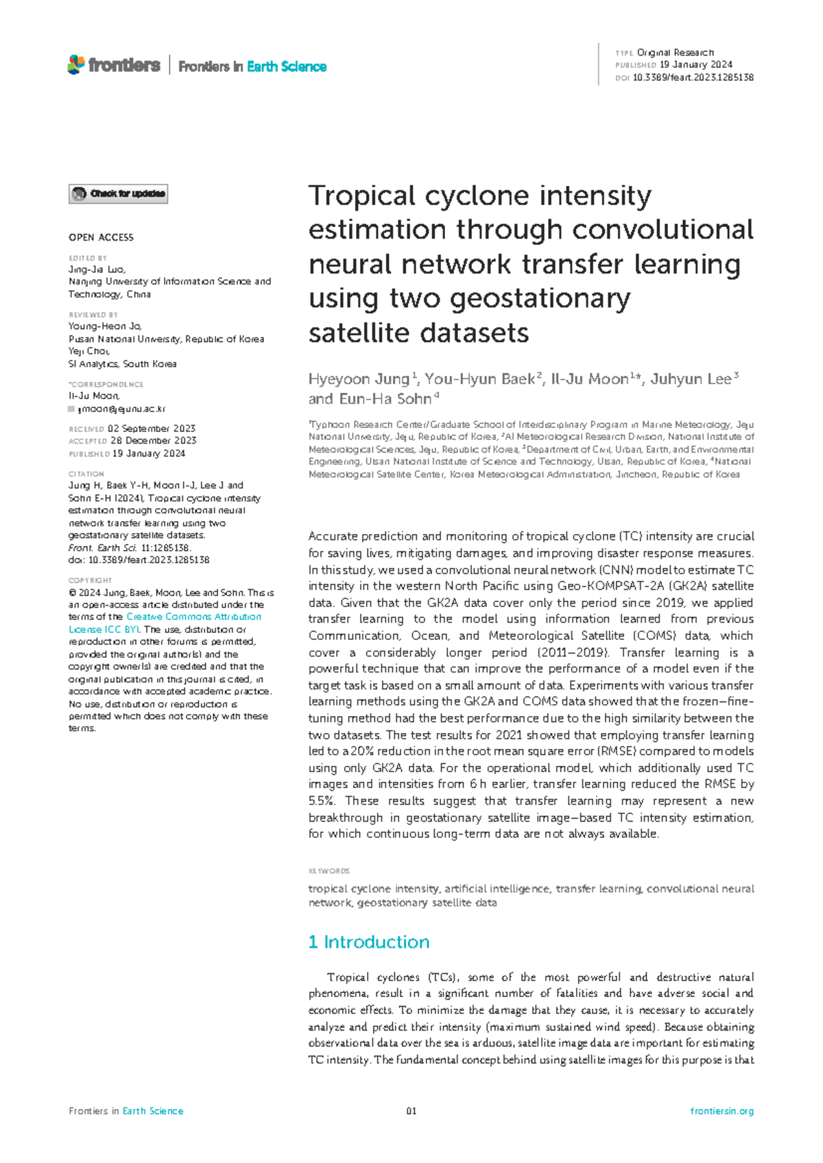 Tropical cyclone intensity estimation using CNN transfer learning ...