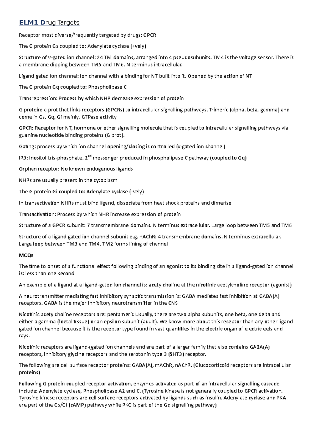 ELM - Comprehensive E-Learning Notes on Drug Mechanisms and ADMET - Studocu