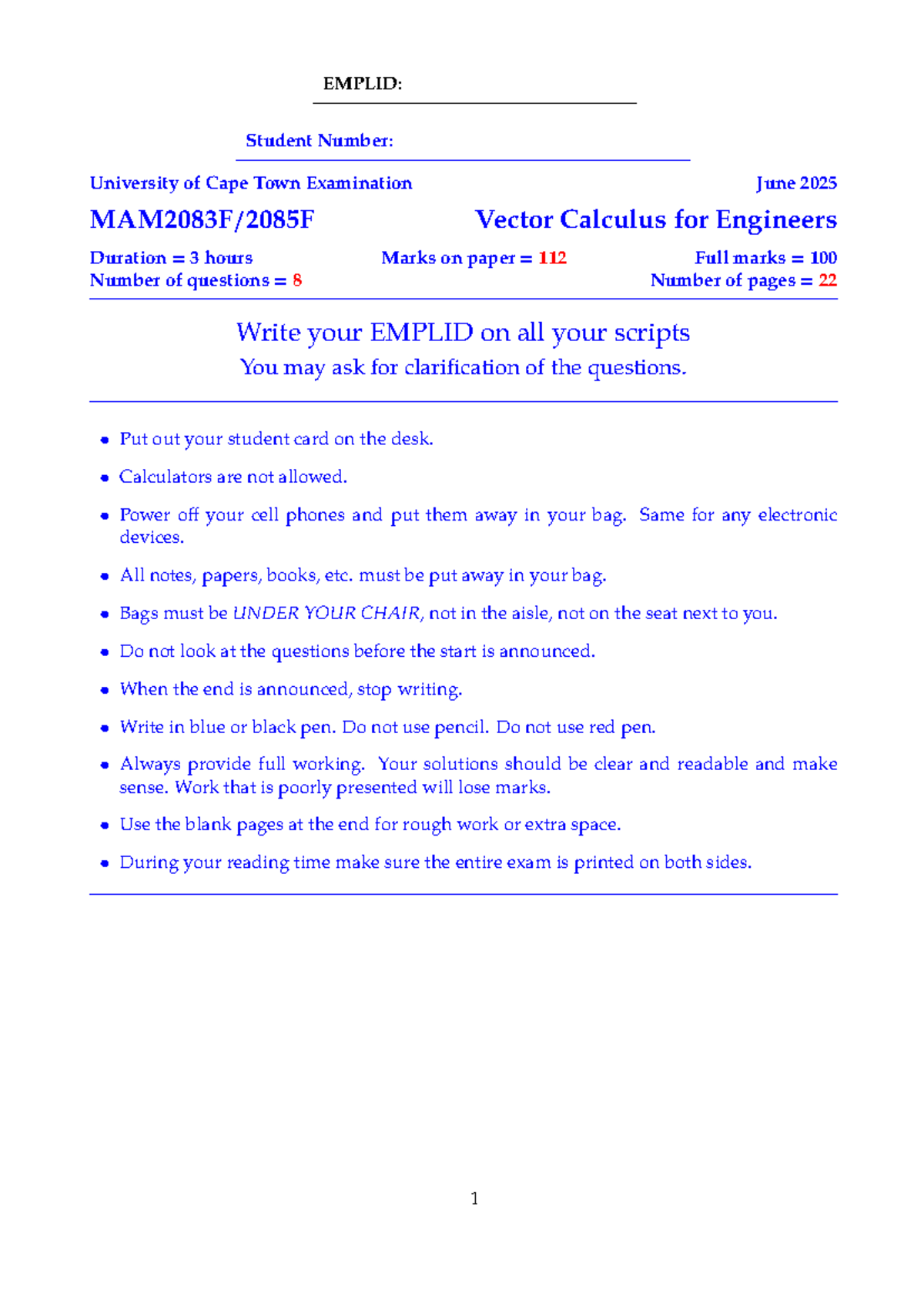2025 F EX: Vector Calculus for Engineers Exam Questions & Answers - Studocu