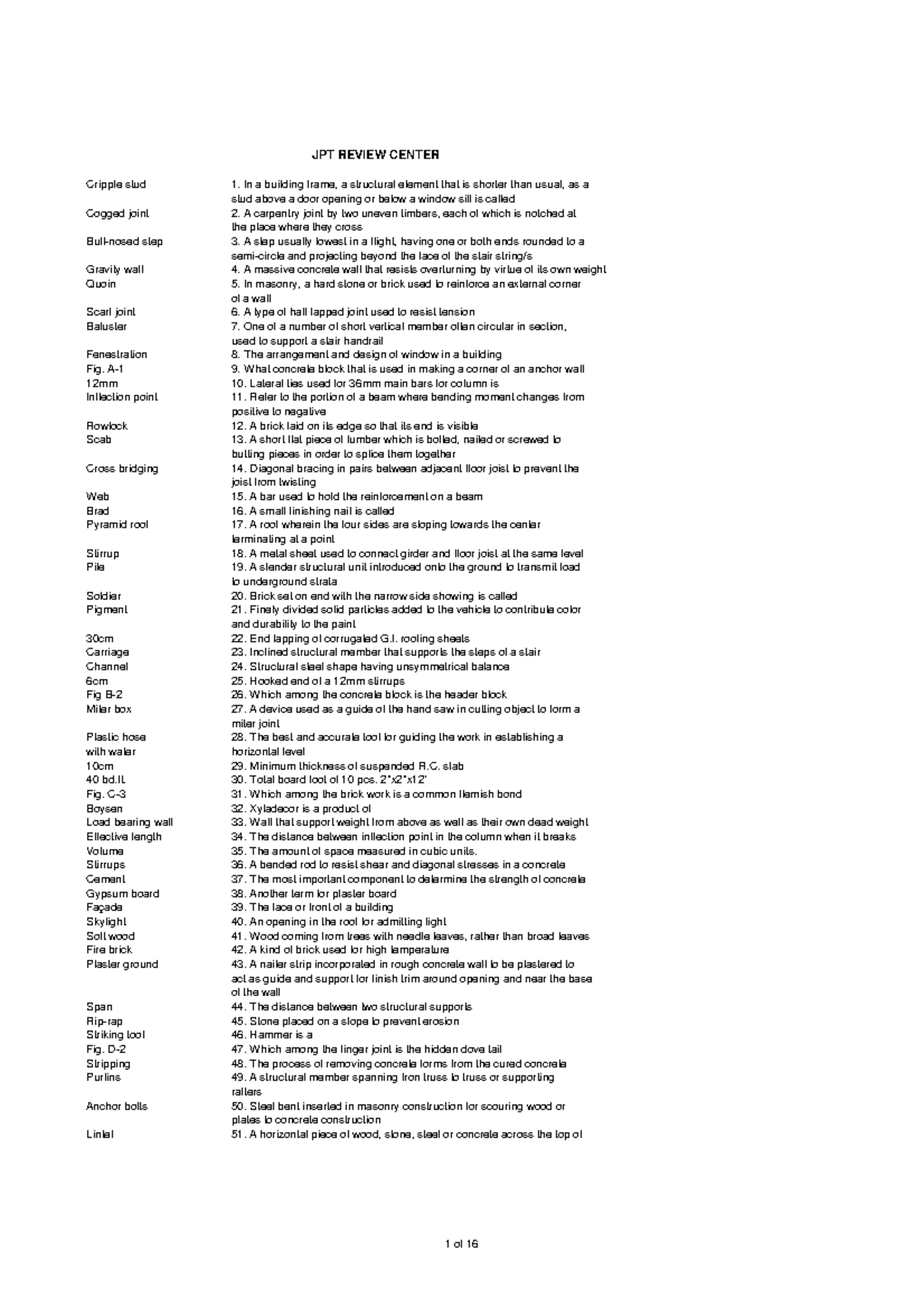 Building Materials Rev. for AEC 101: Key Terms & Definitions - Studocu