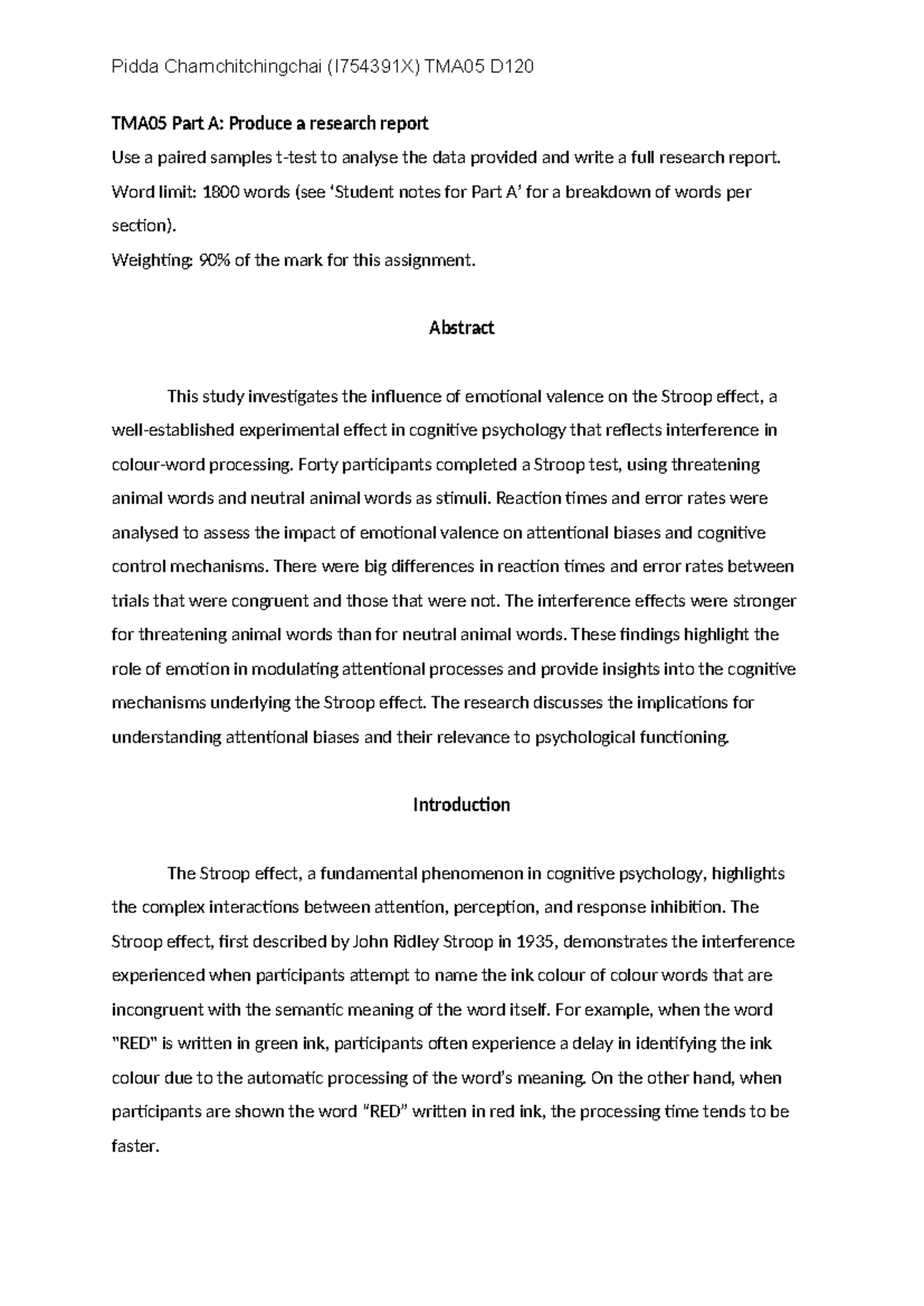 TMA05 Part A: Emotional Valence Influencing the Stroop Effect Analysis ...