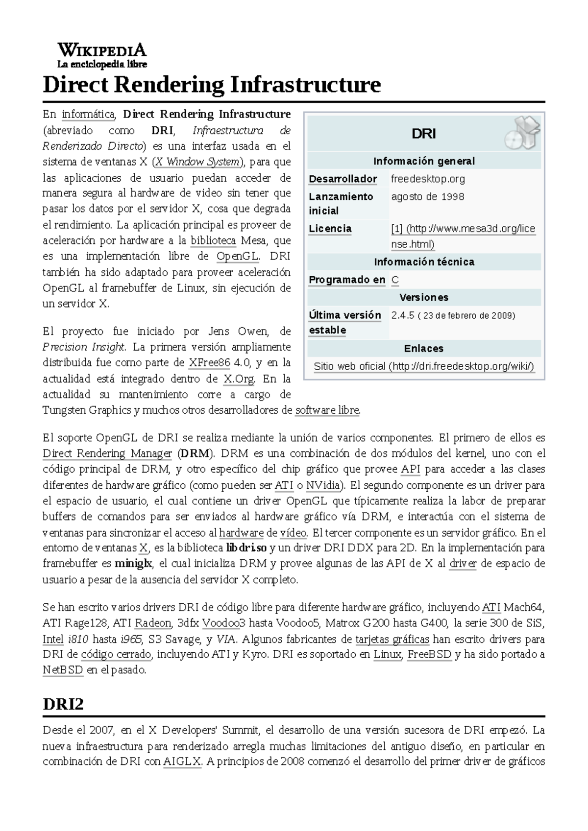 Direct Rendering Infrastructure - DRI Información general Desarrollador ...