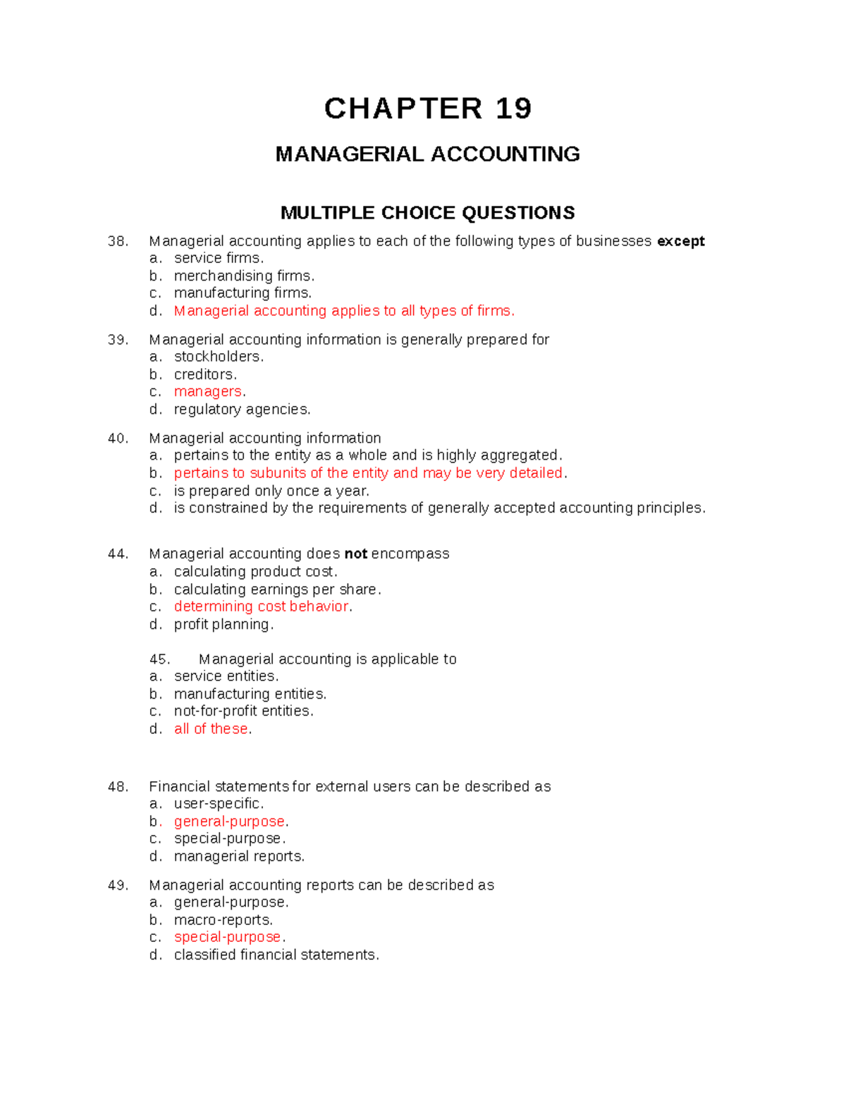 Ch19 - Multiple Choice Questions on Managerial Accounting Principles ...