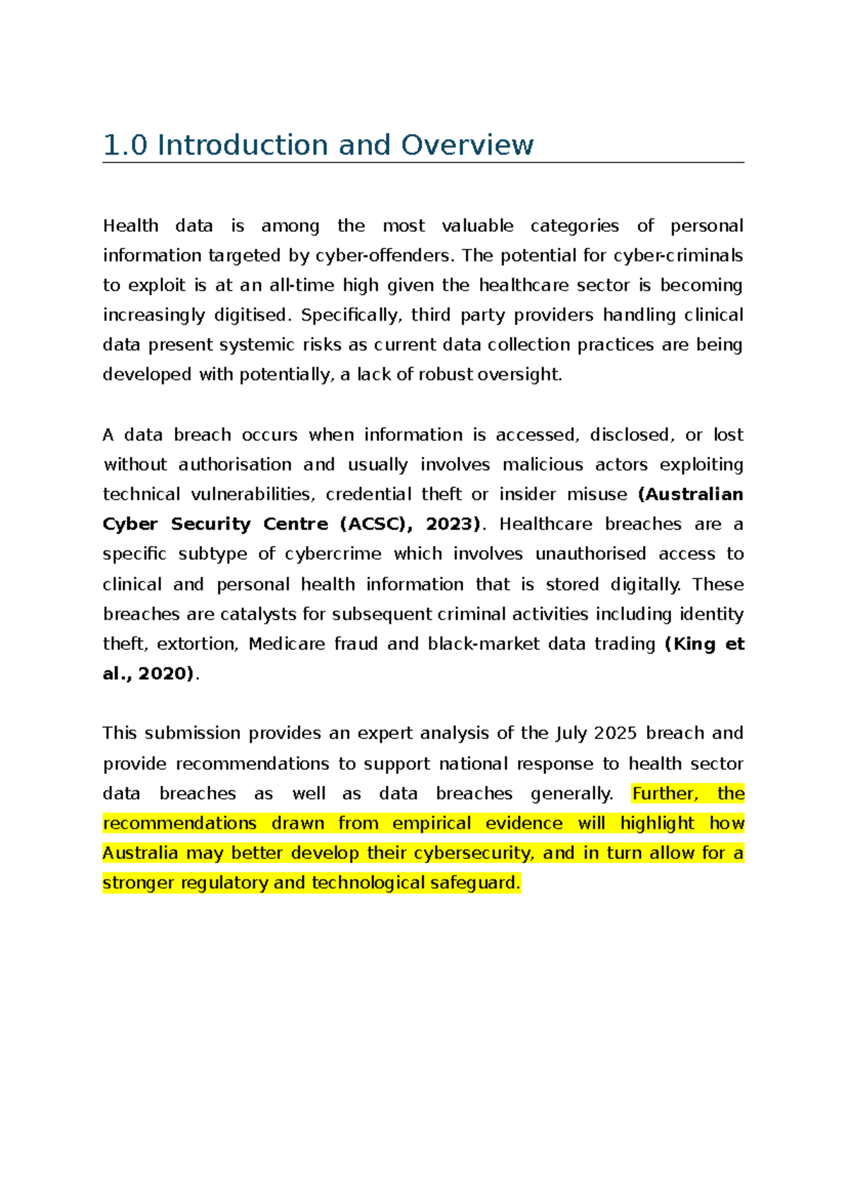 Health Data Breaches: Analysis and Recommendations (Course Code: HDC ...