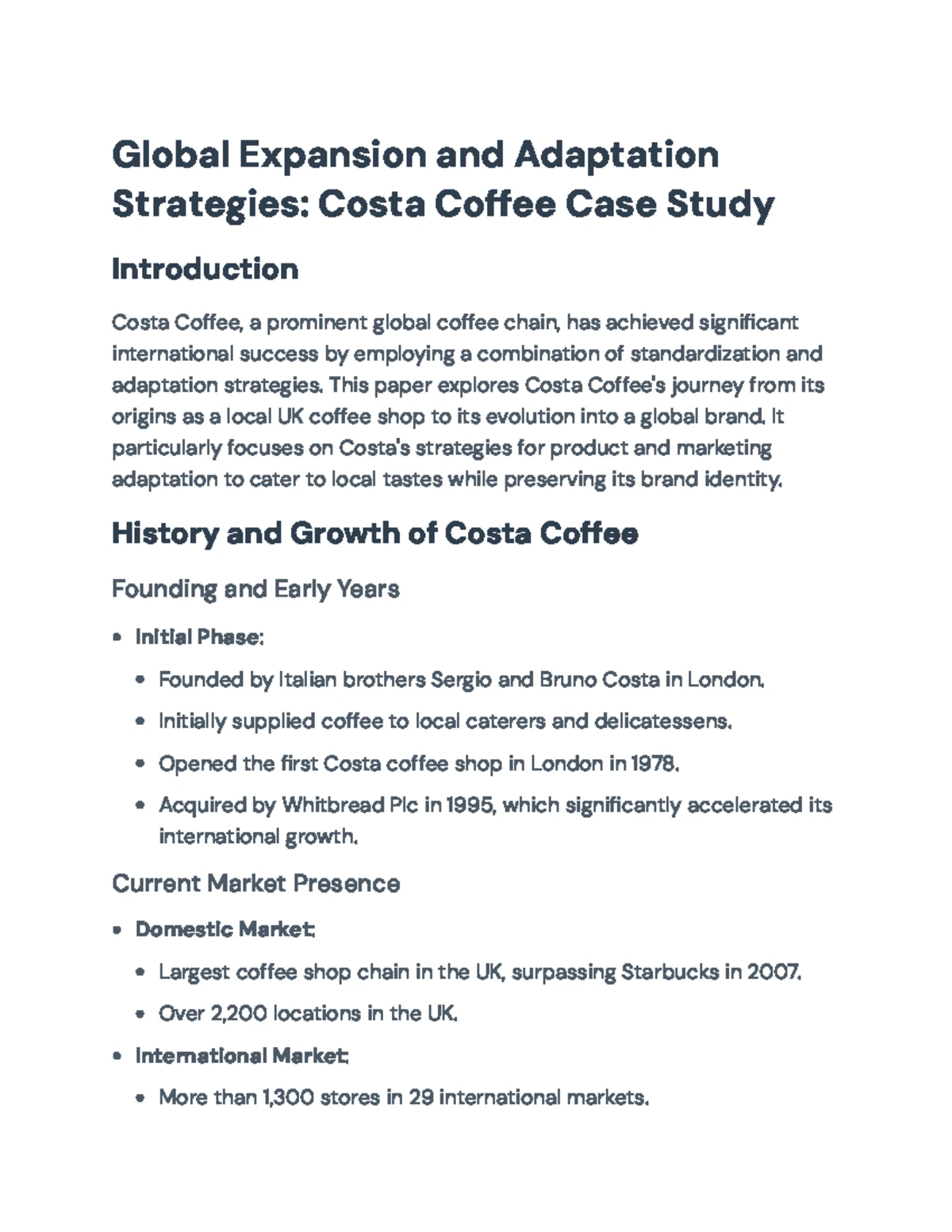 Global Expansion Strategies: A Case Study of Costa Coffee - Global ...