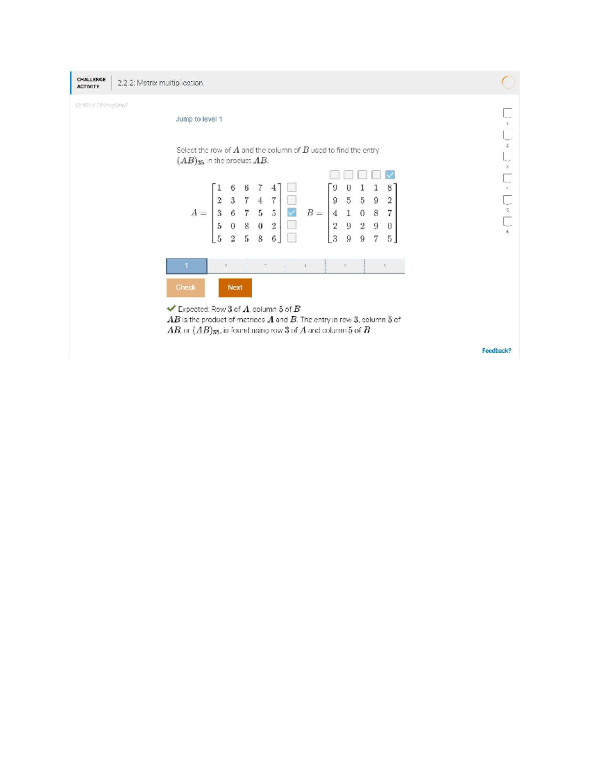 Zy Books Challenge 631952: Matrix Multiplication Activity 2.2.2