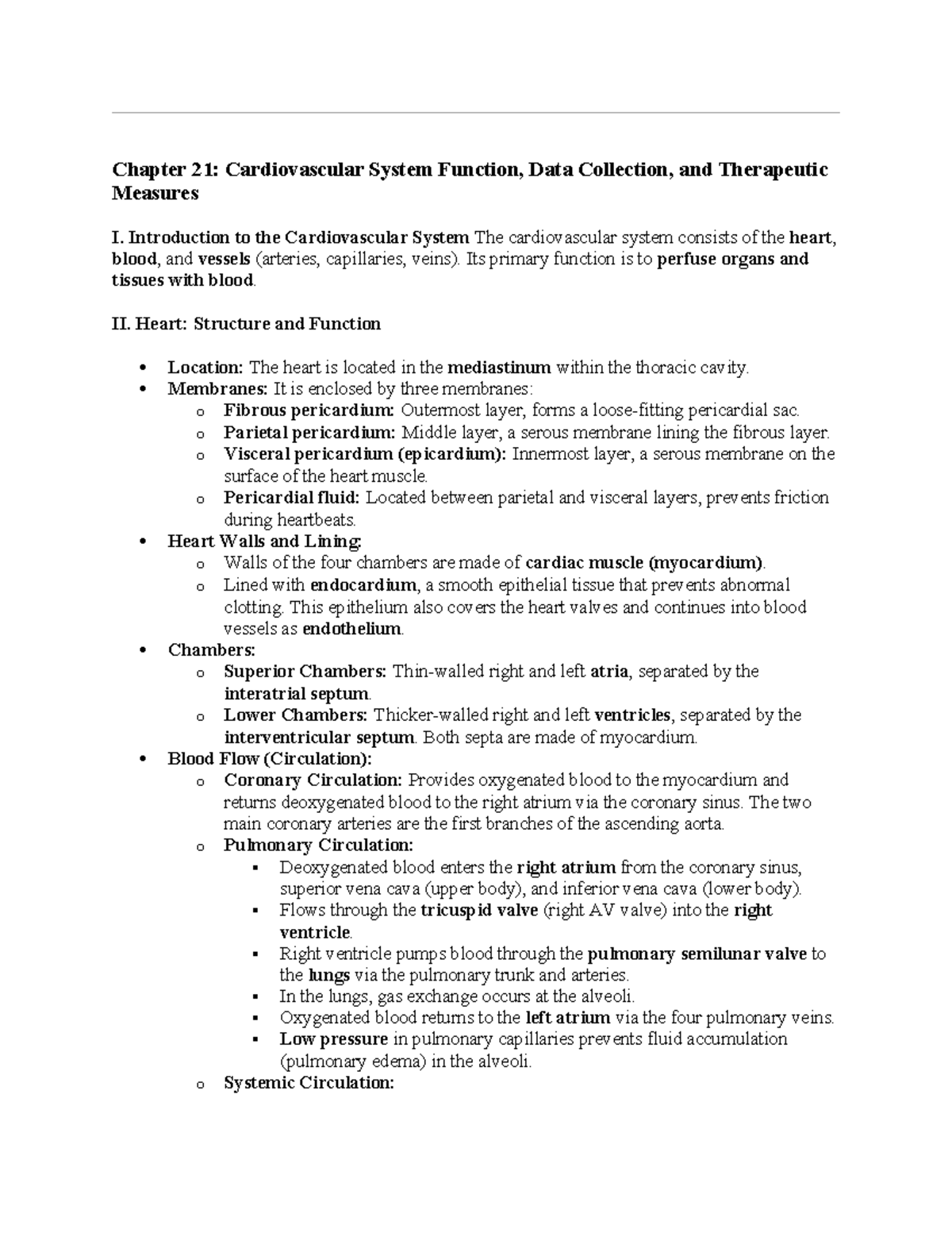 Chapter 21: Cardiovascular System Overview and Key Concepts - Studocu