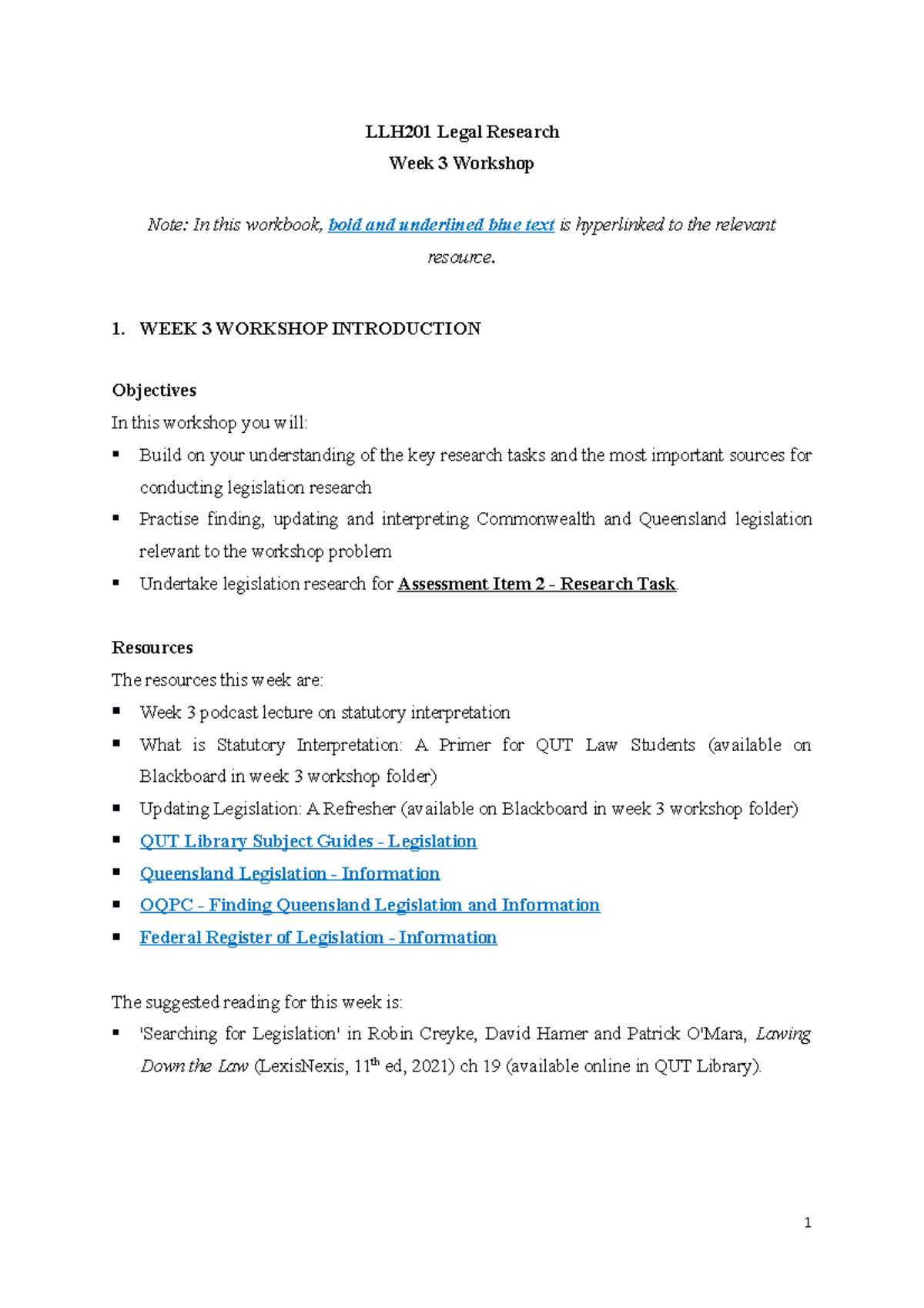 Week 3 Workbook - fun stuff - LLH201 Legal Research Week 3 Workshop ...