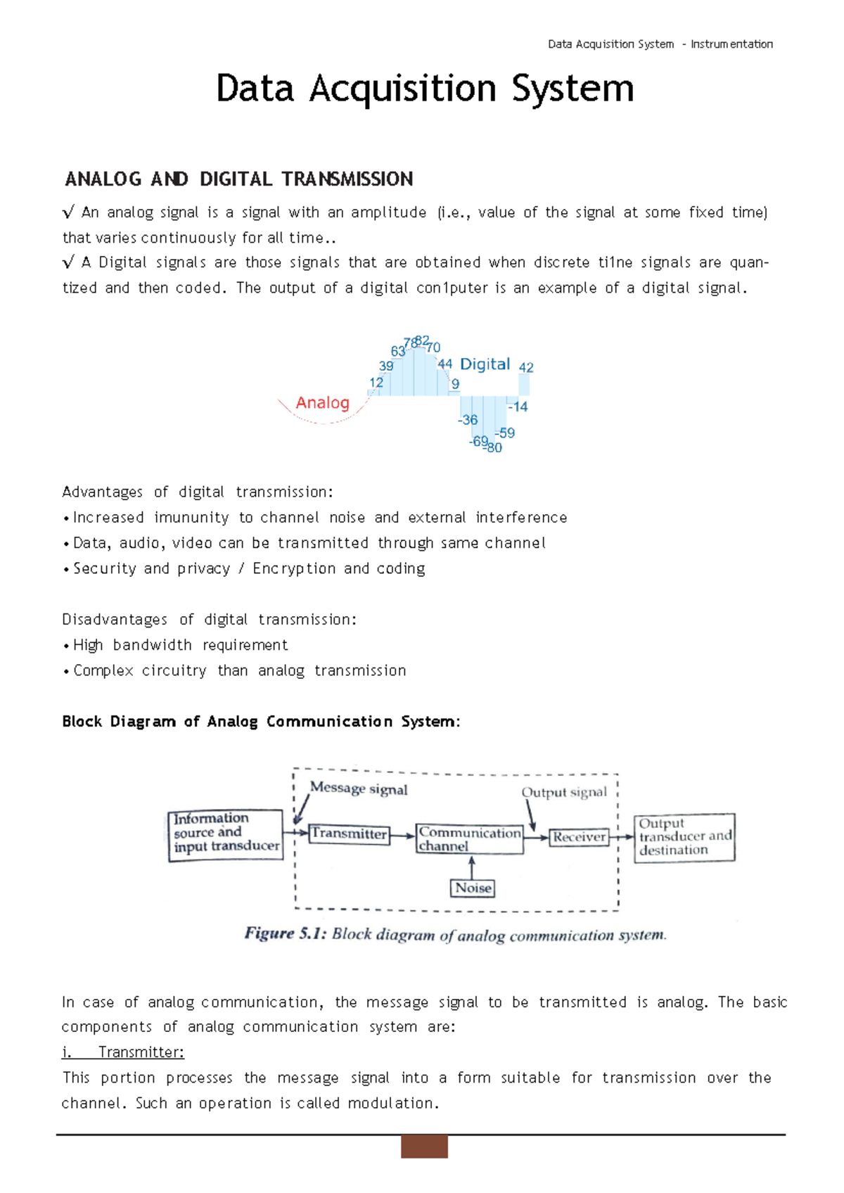 Data Acquisition System: Analog & Digital Transmission Notes (Cha8 ...