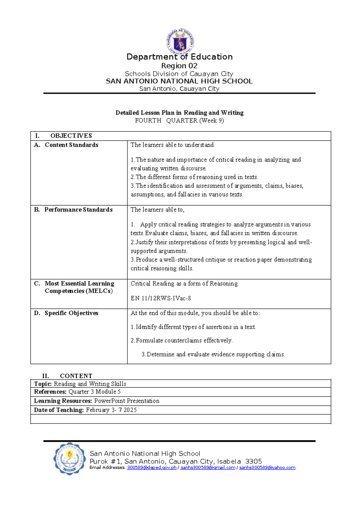 WEEK 9 DLP - detailed lesson plan - Department of Education Region 02 ...